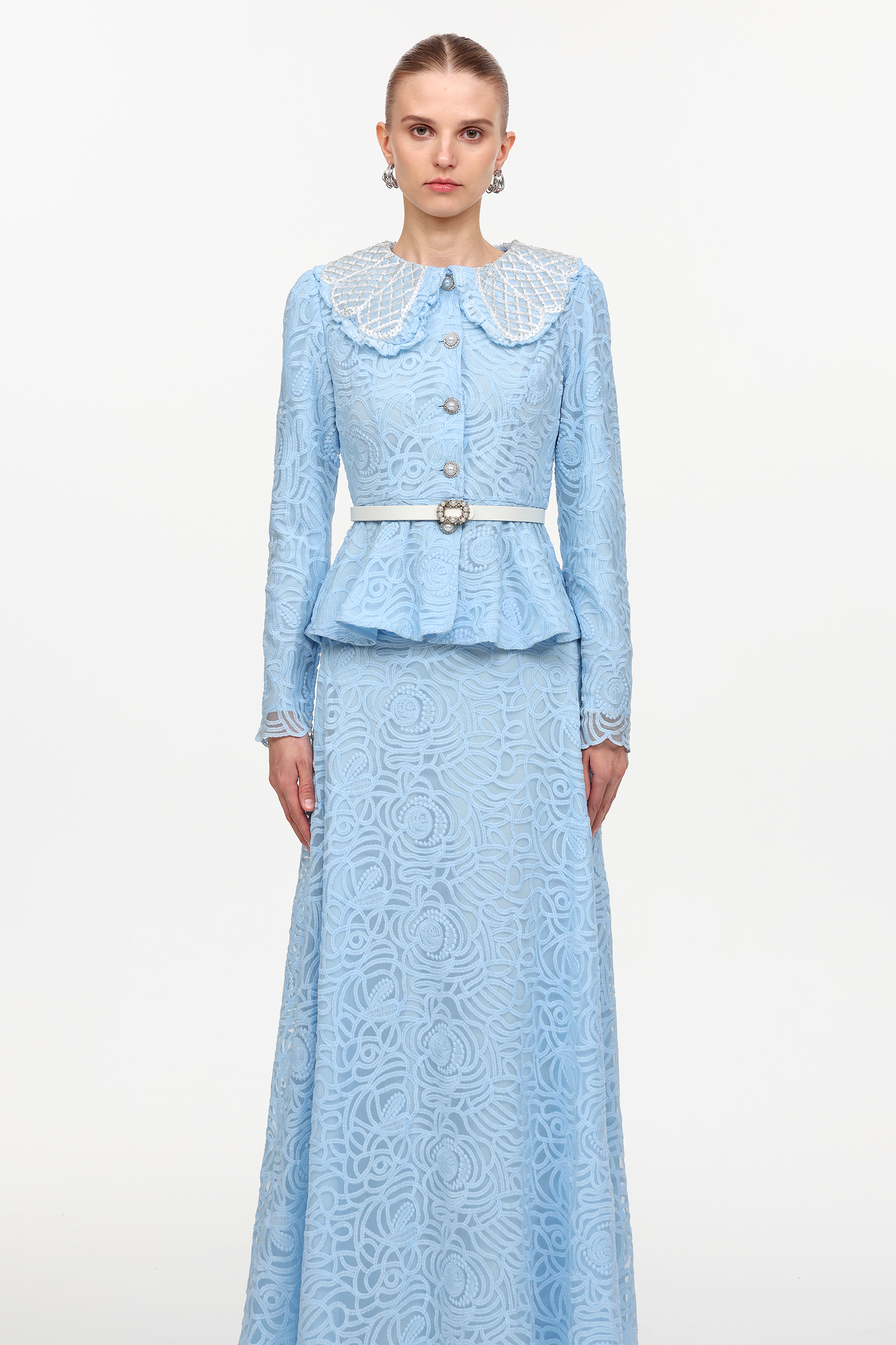 Thea Resort Flowy Long Sleeve Lace Top And Skirt Two-Piece Set