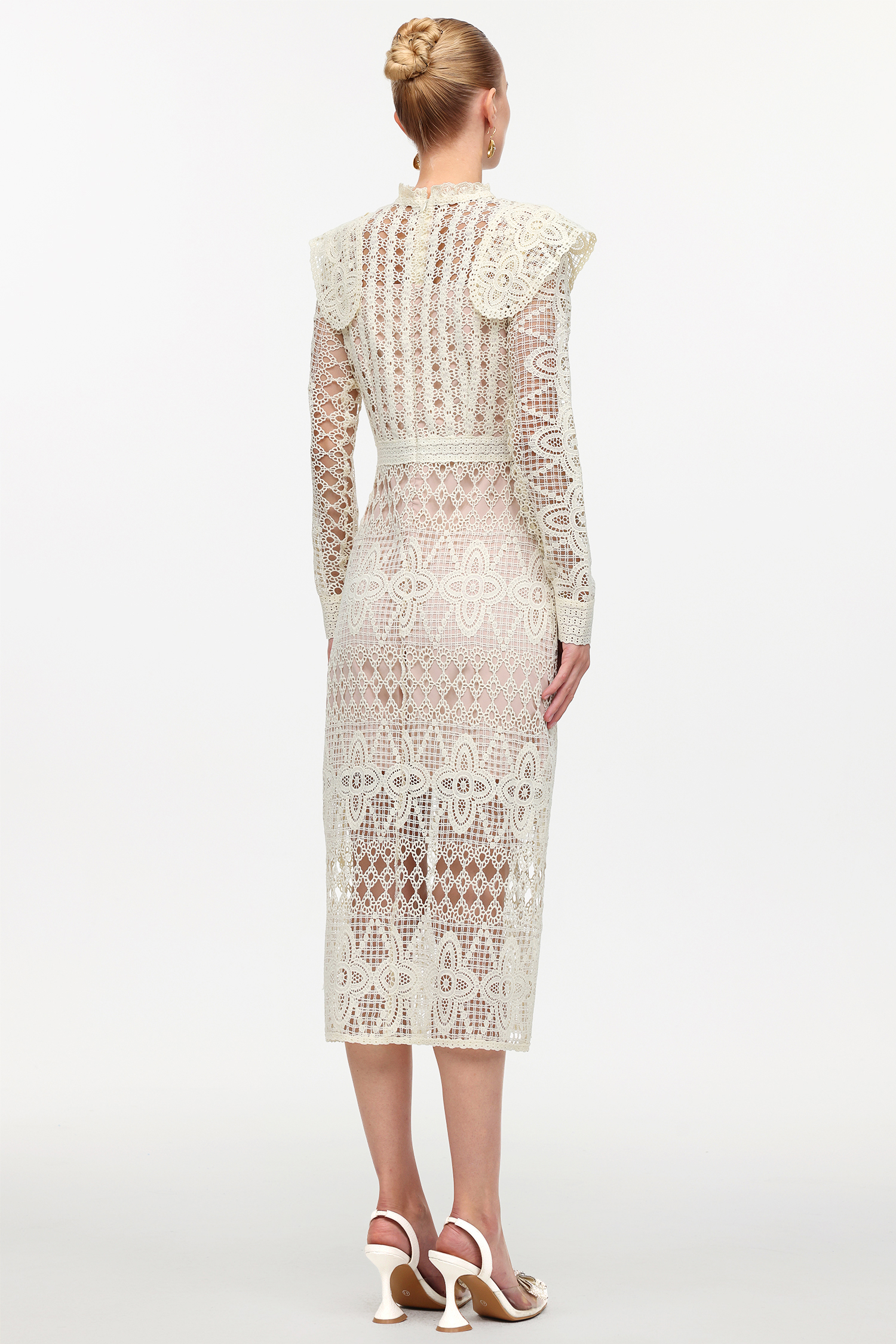Elliott Vintage Tailored Long Sleeve Lace Midi Dress