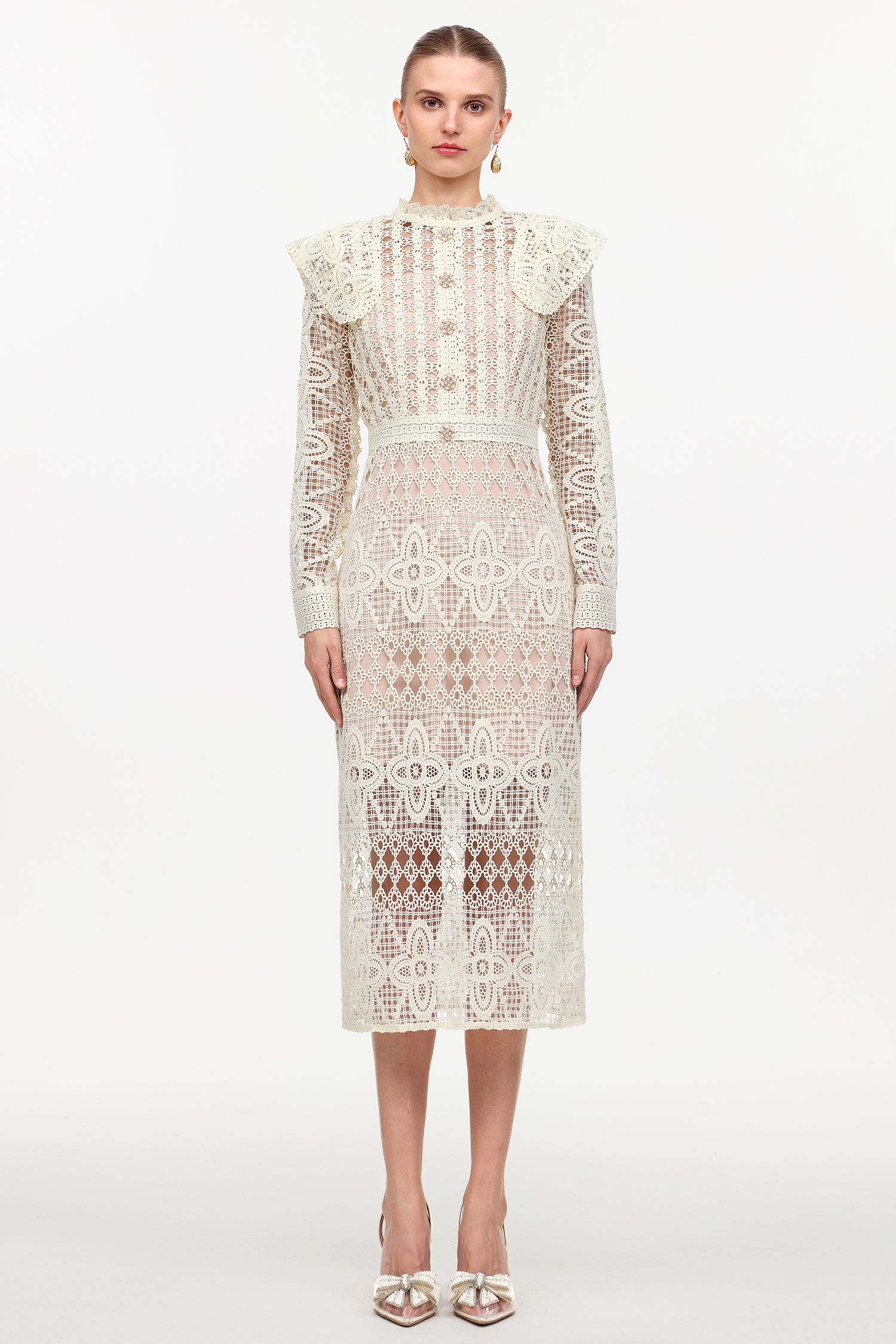 Elliott Vintage Tailored Long Sleeve Lace Midi Dress