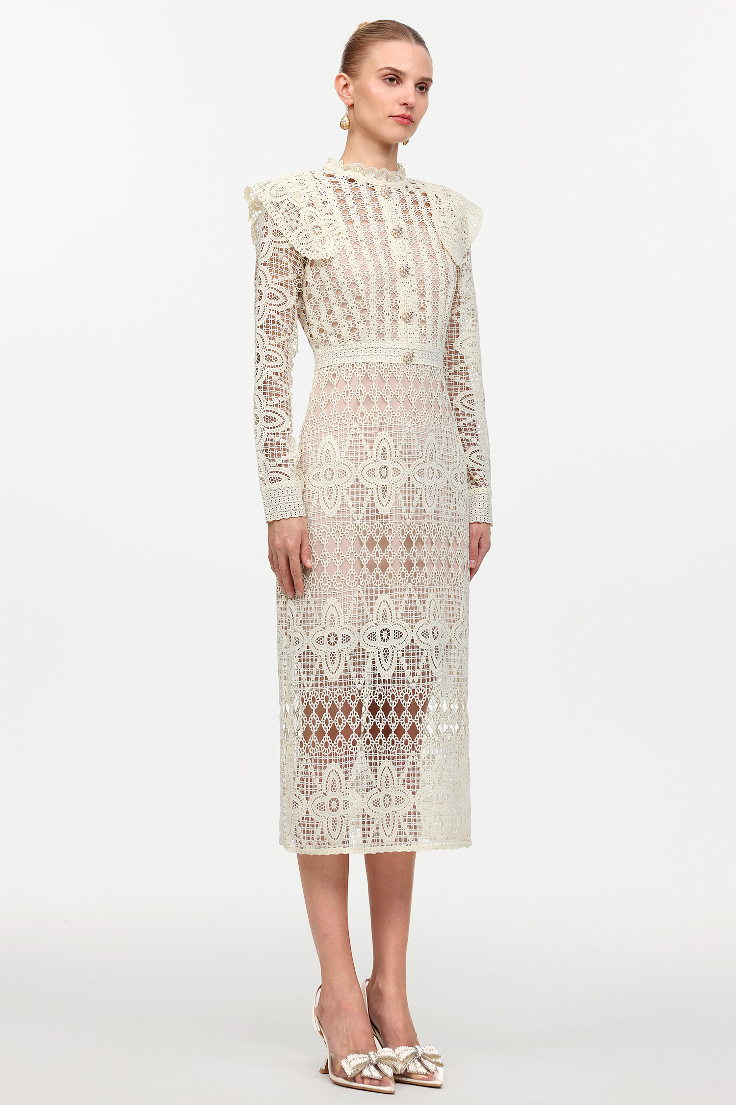 Elliott Vintage Tailored Long Sleeve Lace Midi Dress