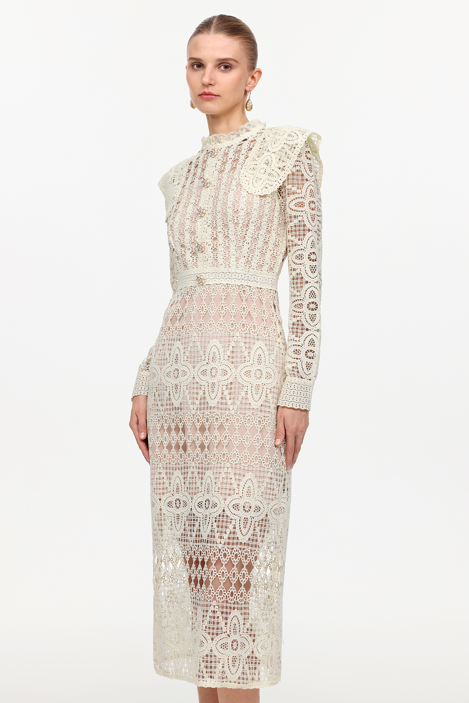 Elliott Vintage Tailored Long Sleeve Lace Midi Dress