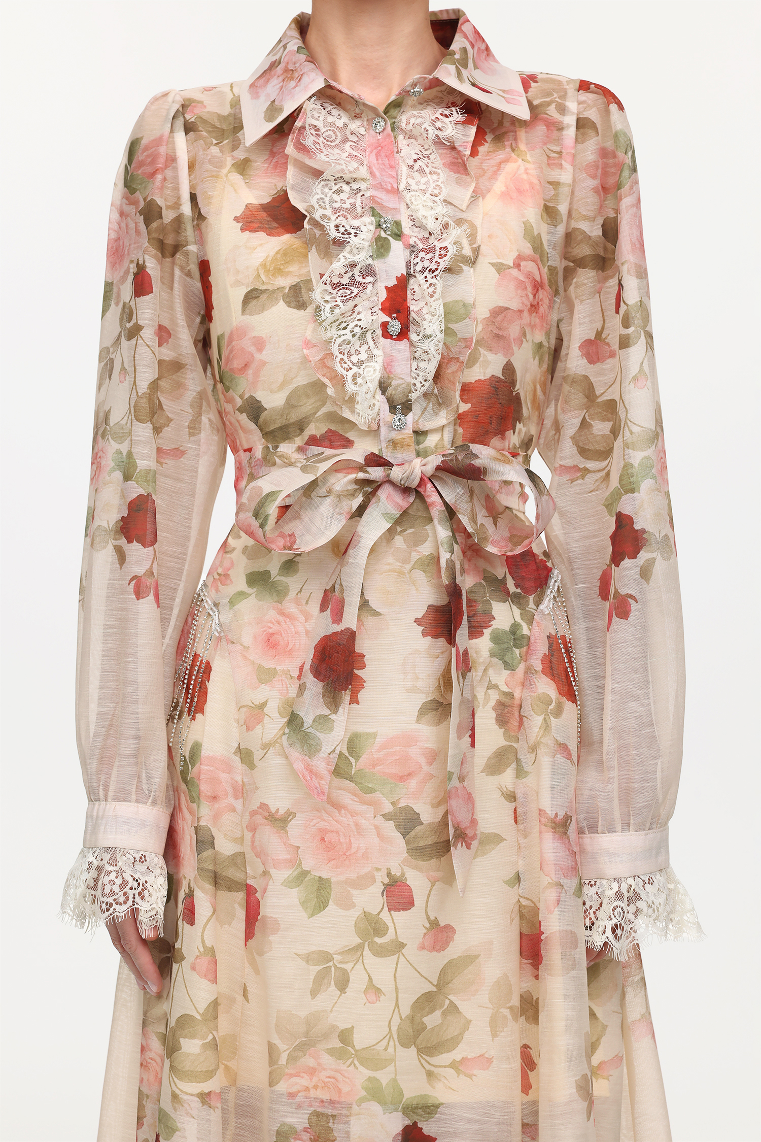 Glenda Resort Flowy Long Sleeve Printed Woven Beige Maxi Dress
