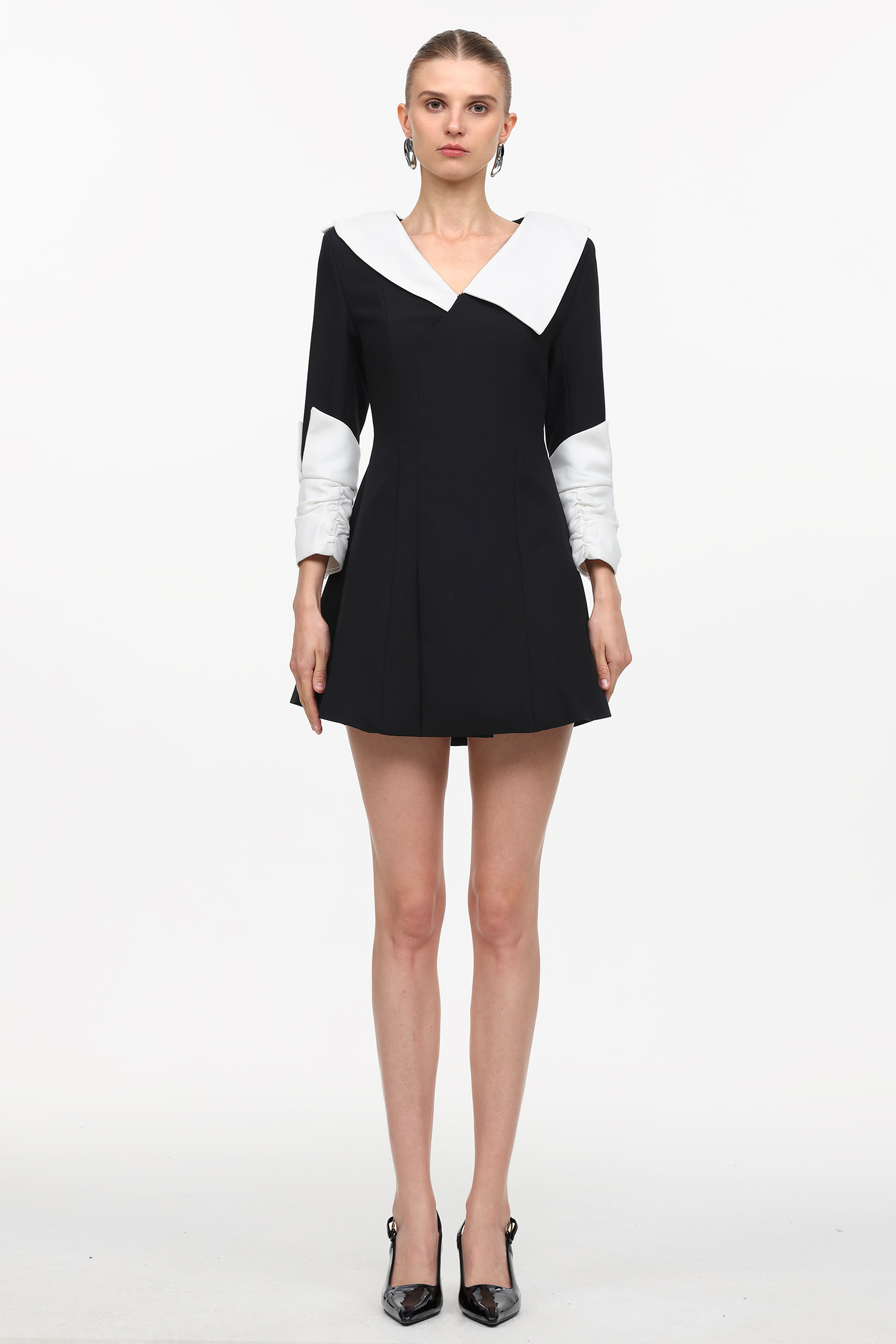 Kyler Elegant Tailored Long Sleeve Contrast Woven Mini Dress