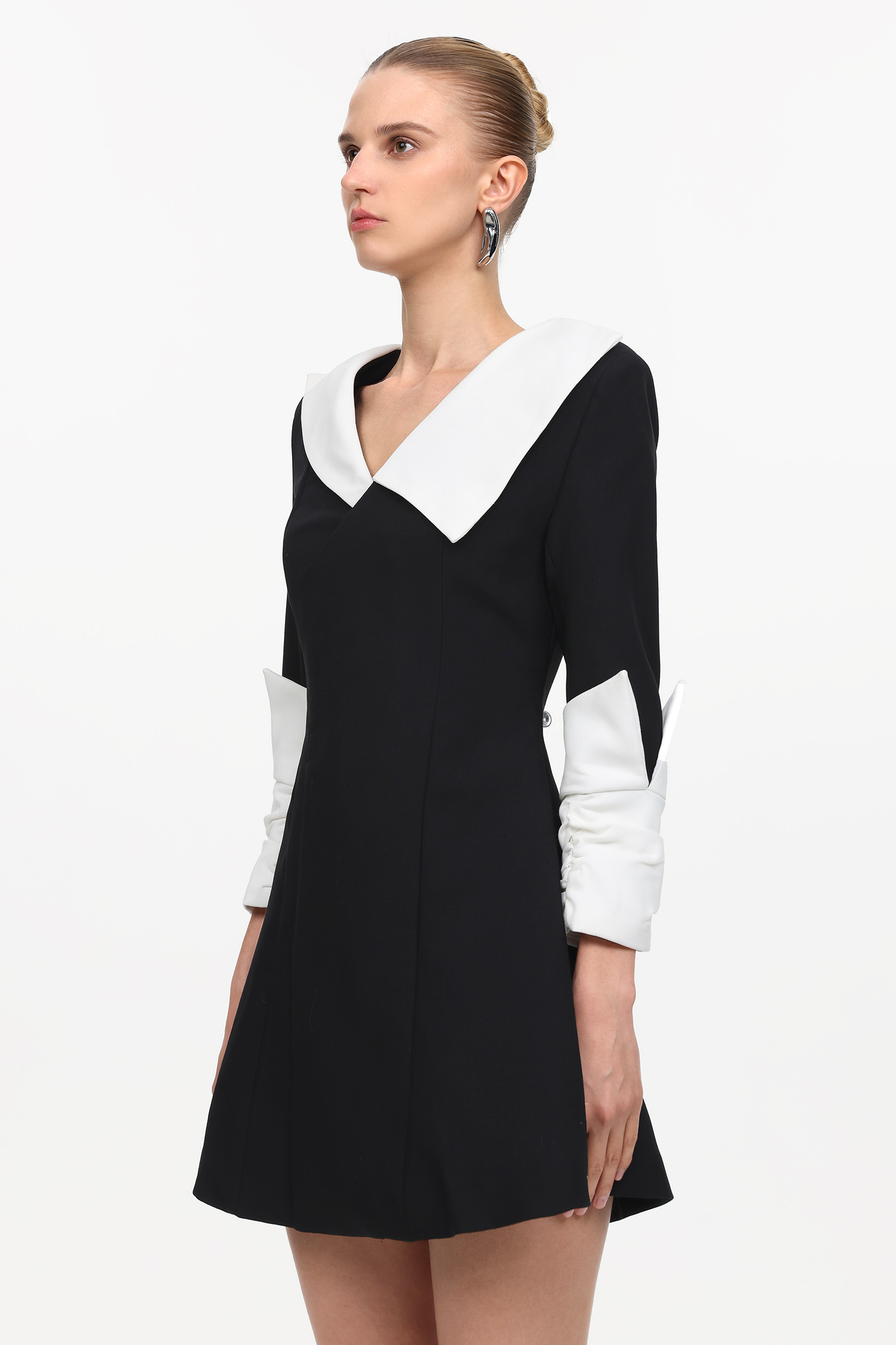 Kyler Elegant Tailored Long Sleeve Contrast Woven Mini Dress