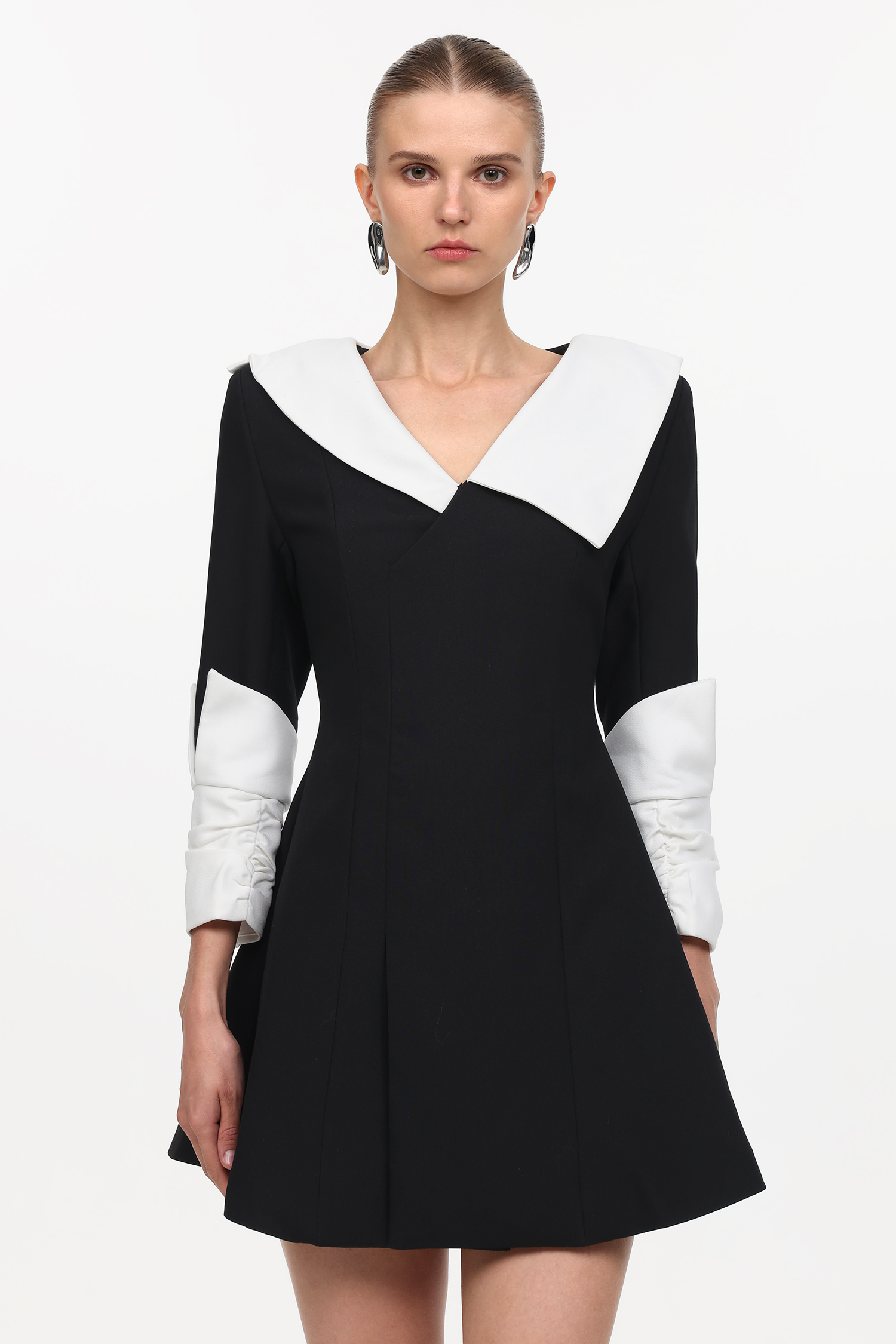 Kyler Elegant Tailored Long Sleeve Contrast Woven Mini Dress