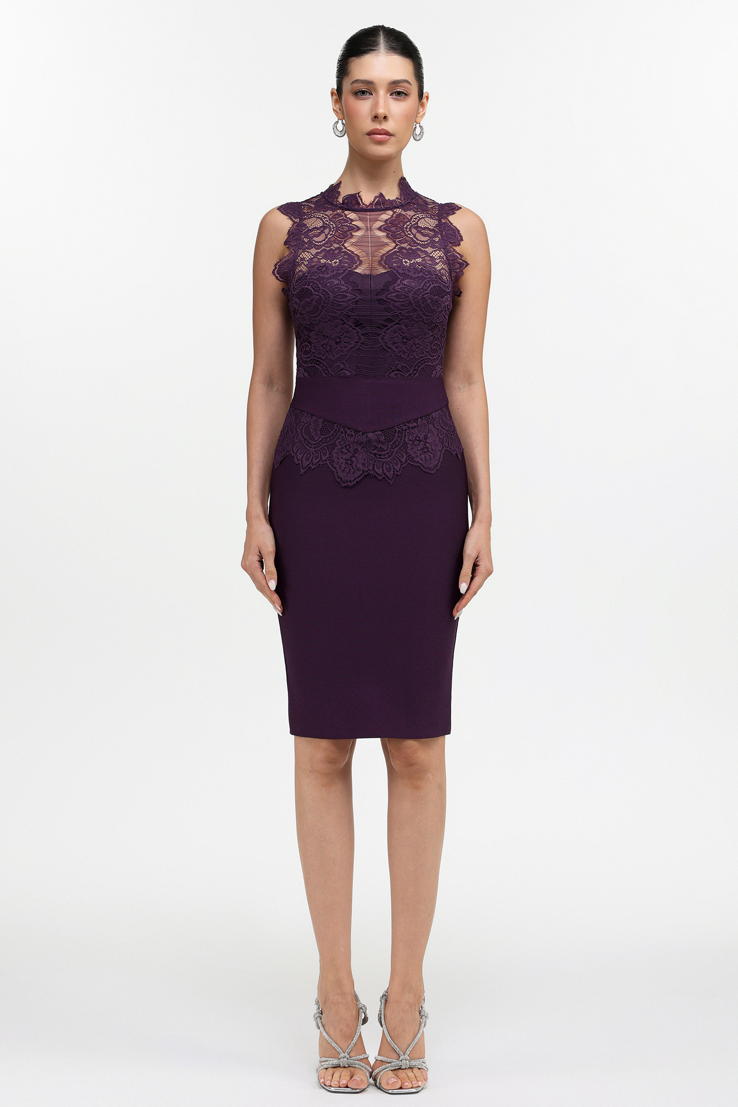 Priscilla Sleeveless Lace Bandage Midi Dress