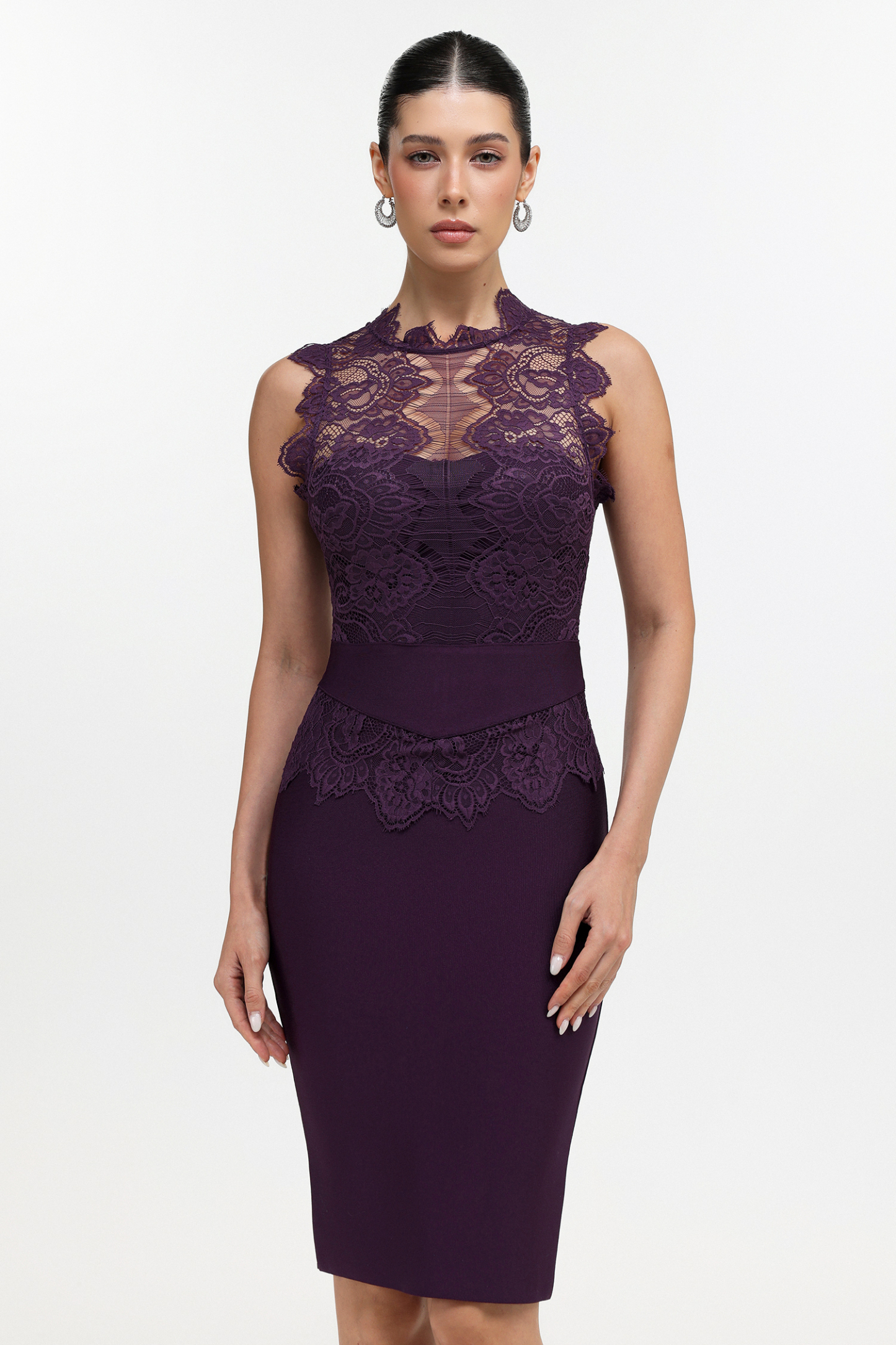 Priscilla Sleeveless Lace Bandage Midi Dress