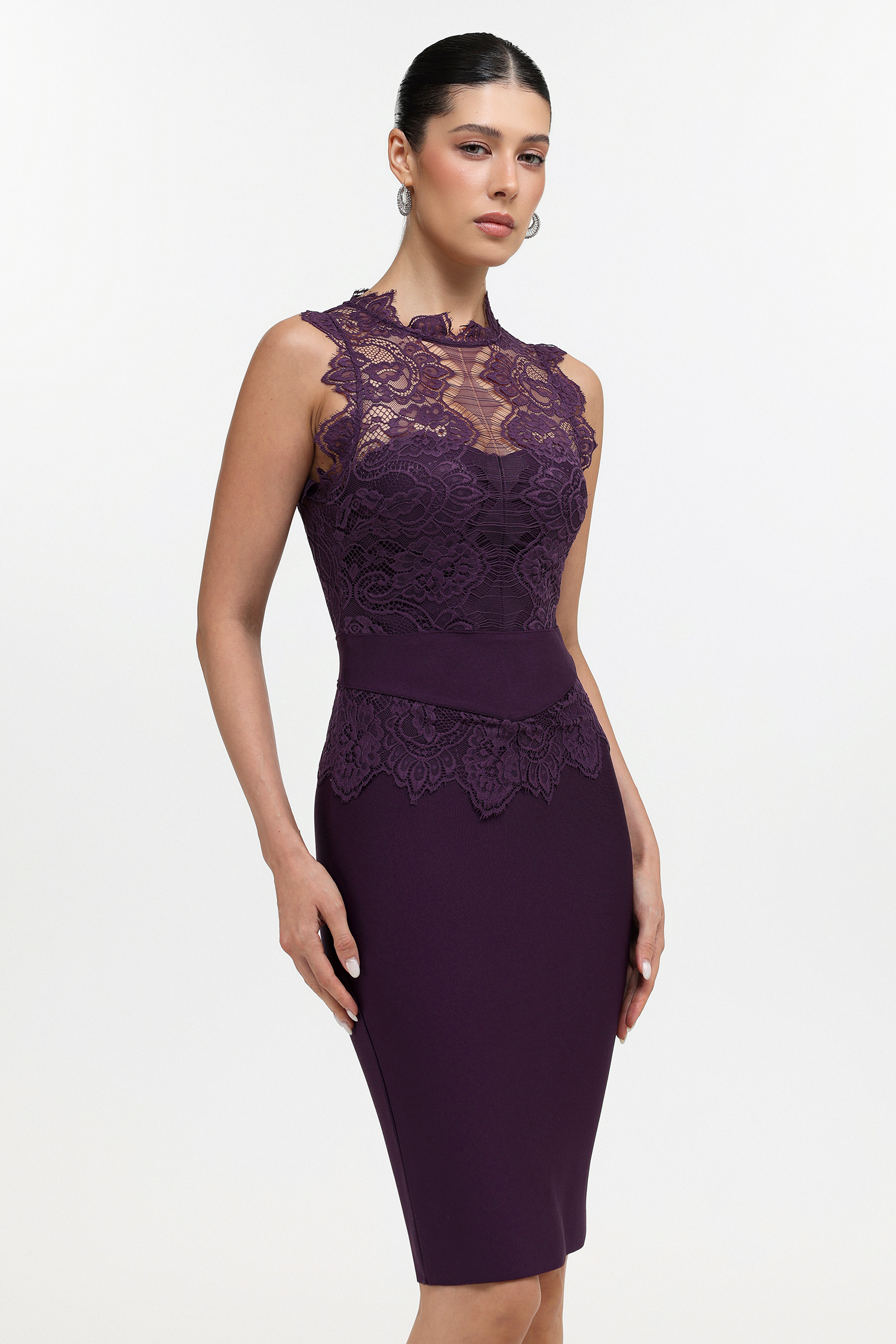 Priscilla Sleeveless Lace Bandage Midi Dress