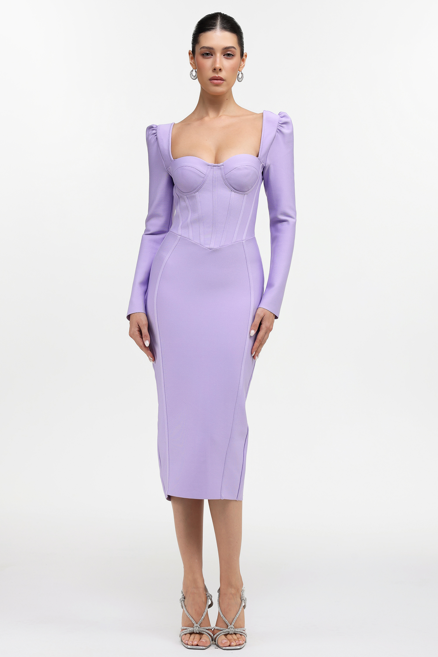 Parker Classic Cinched Waist Long Sleeve Bandage Maxi Dress