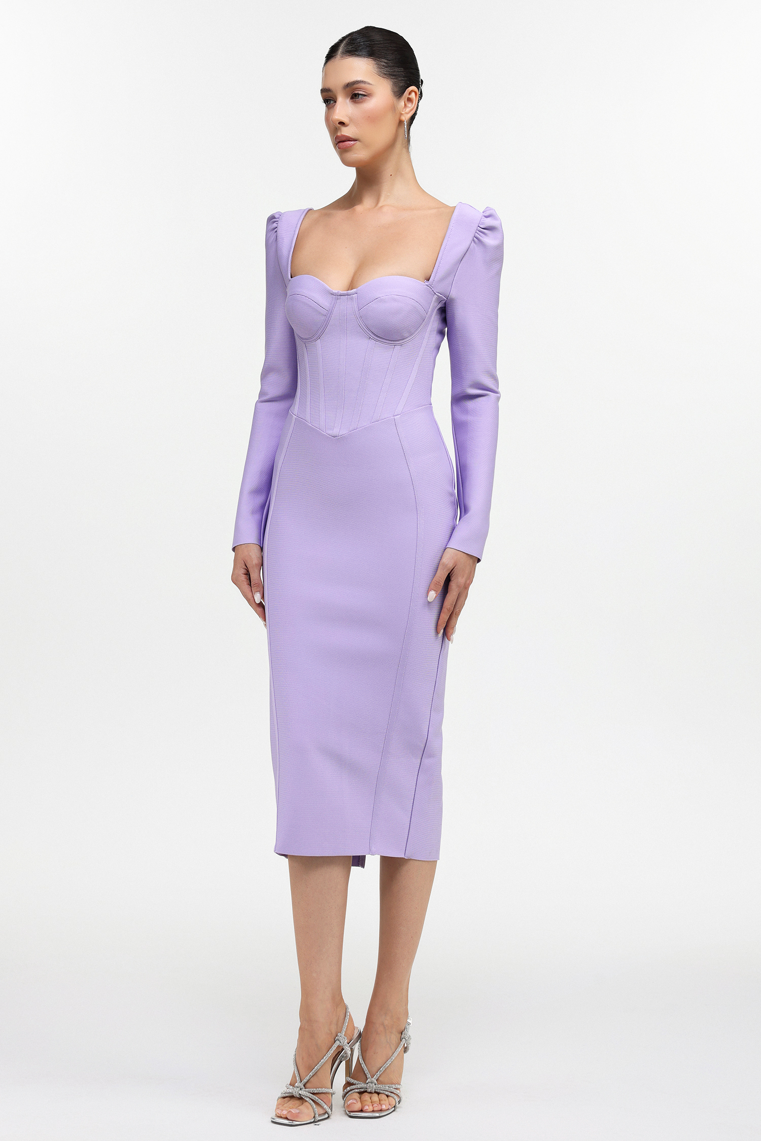 Parker Classic Cinched Waist Long Sleeve Bandage Maxi Dress