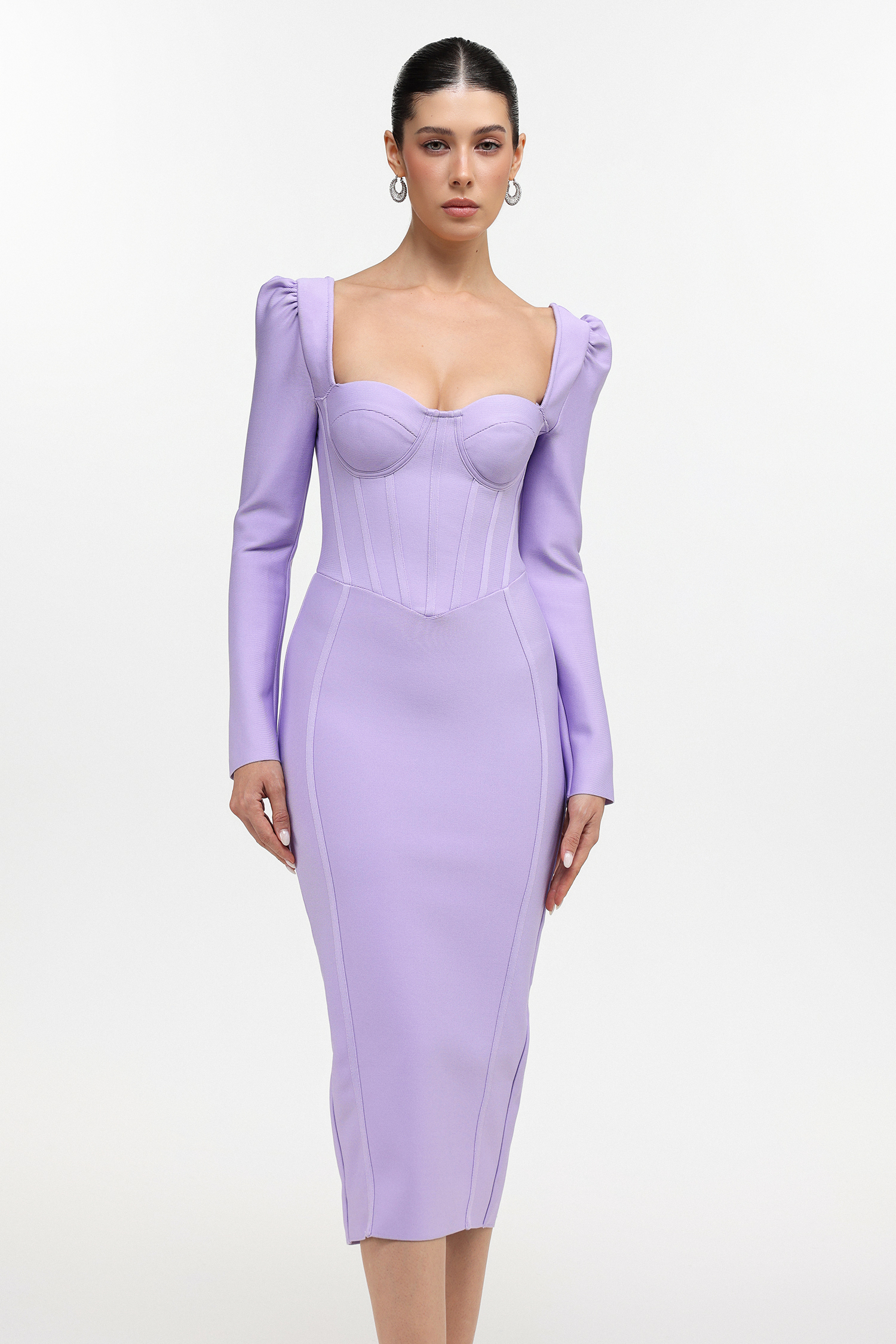 Parker Classic Cinched Waist Long Sleeve Bandage Maxi Dress