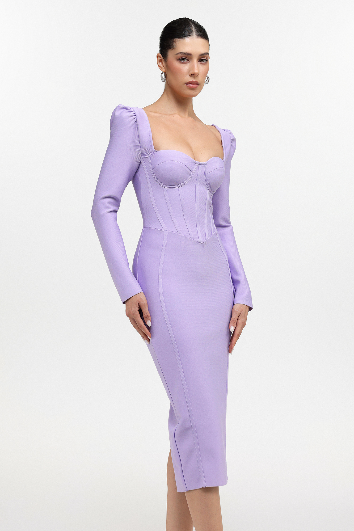 Parker Classic Cinched Waist Long Sleeve Bandage Maxi Dress