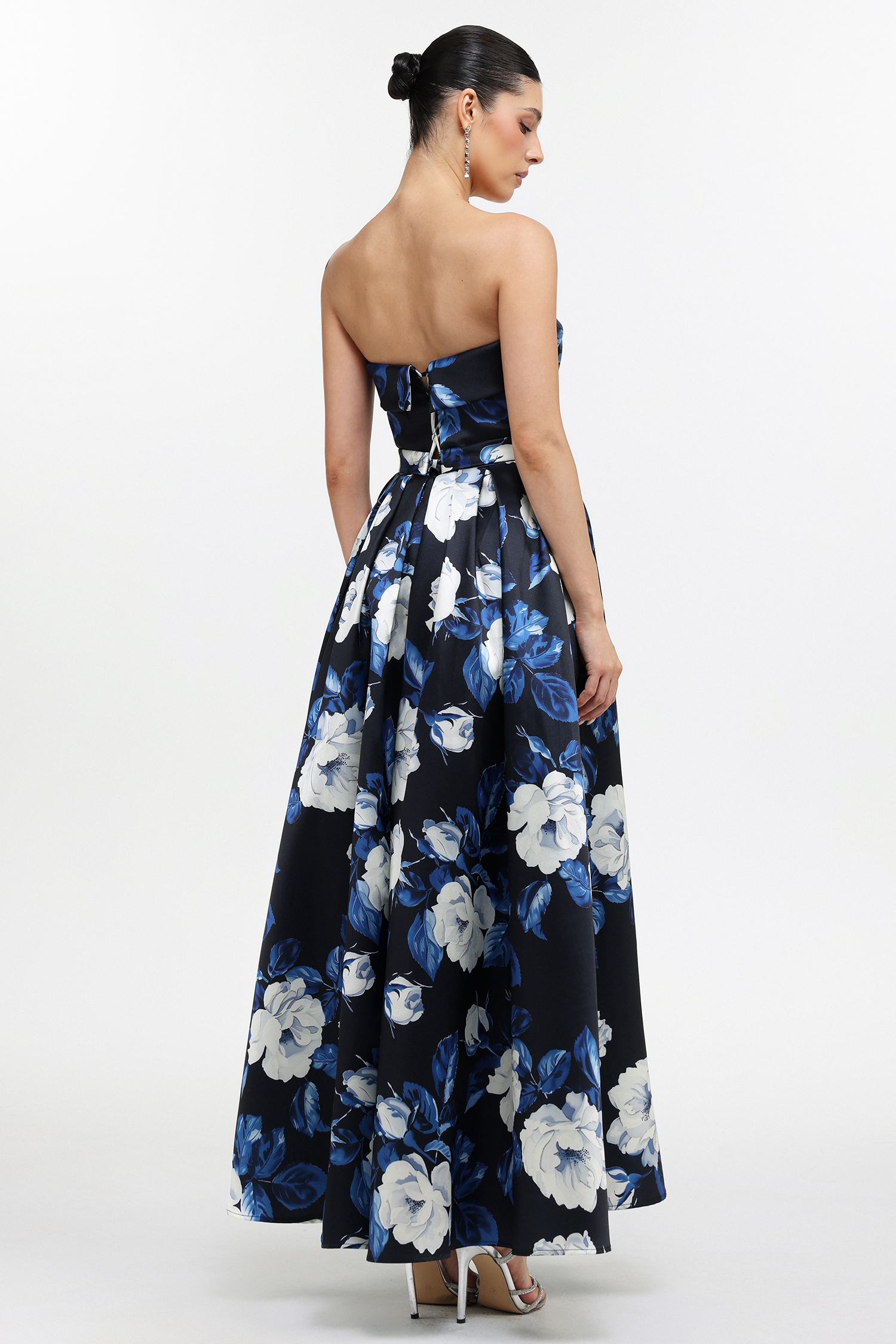 Harper Elegant Tailored Strapless Floral Print Maxi Dress