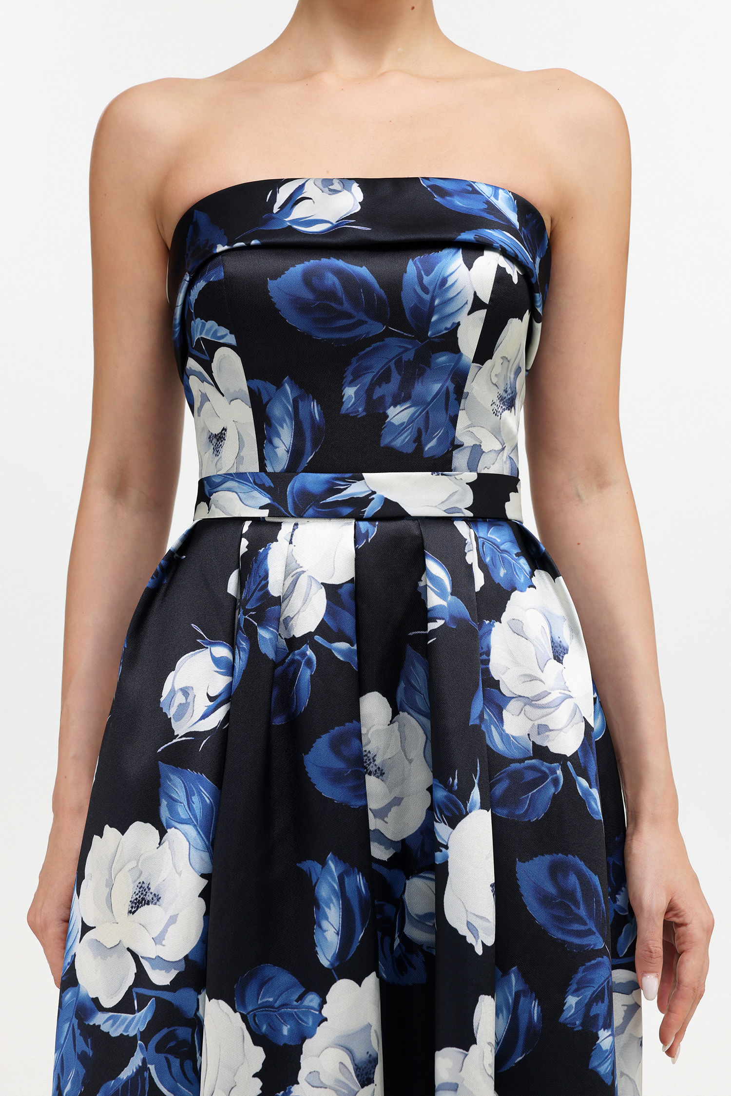 Harper Elegant Tailored Strapless Floral Print Maxi Dress