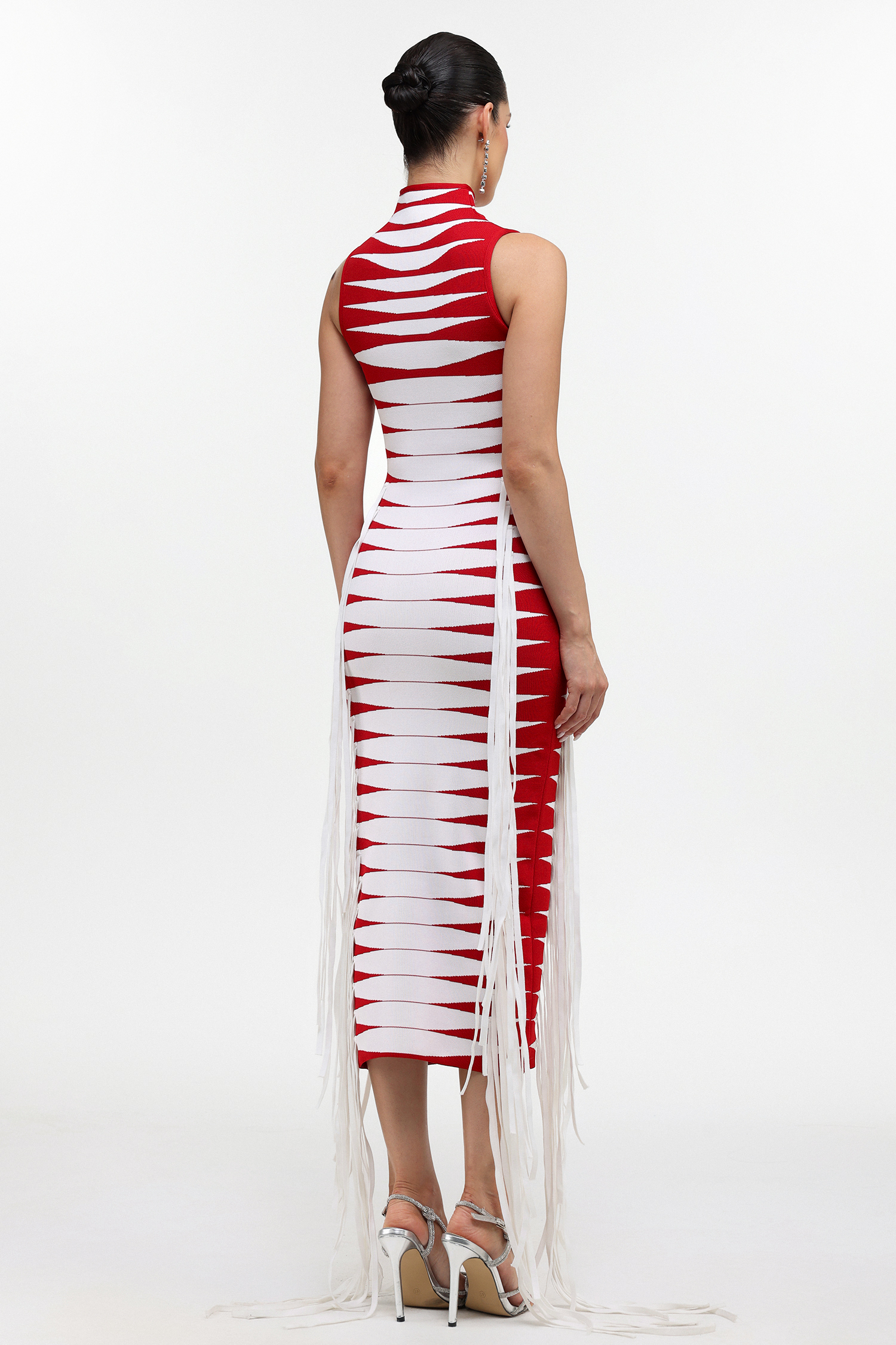 Esther Glamorous Contour Fringe Knit Maxi Dress