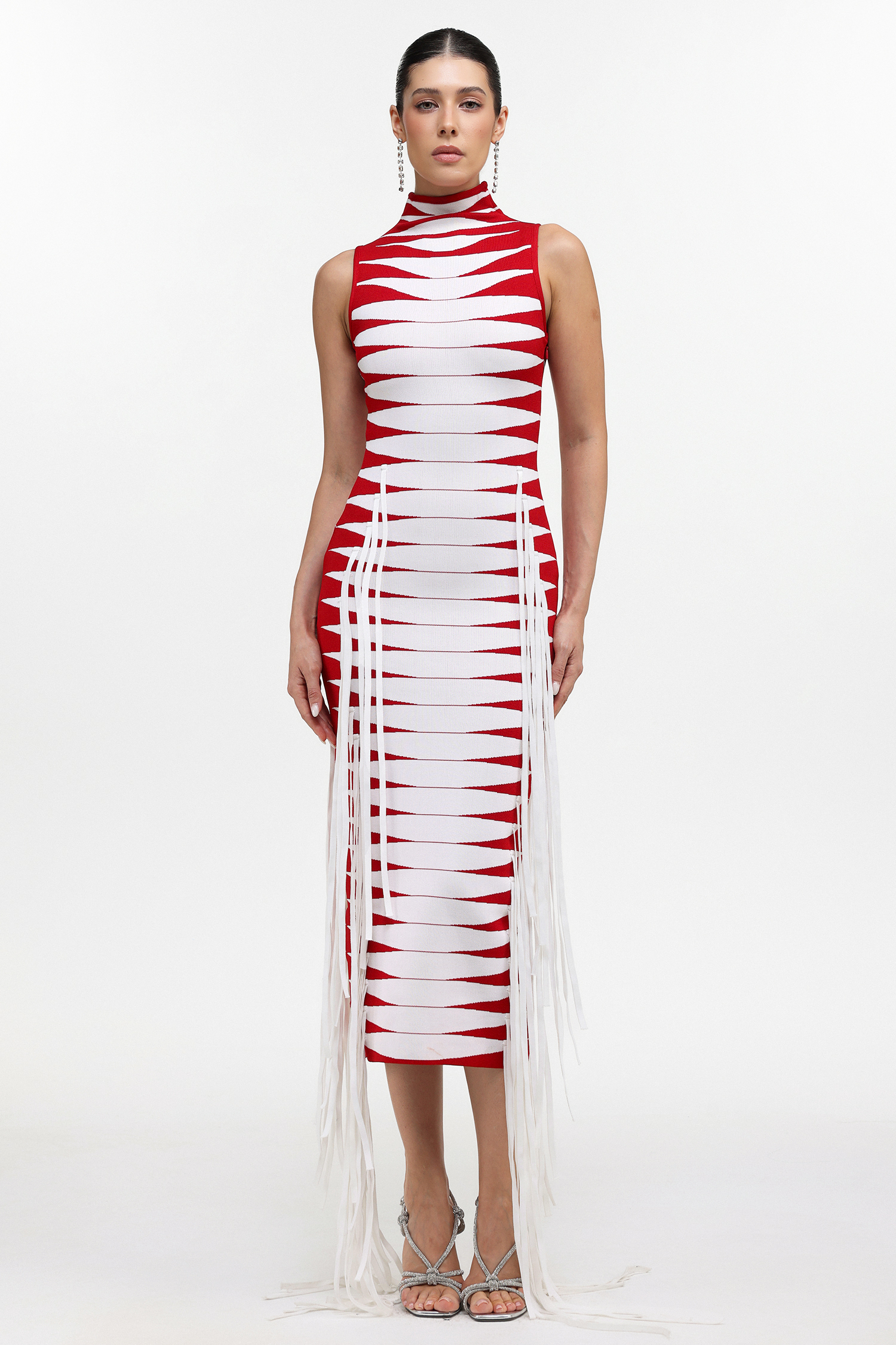 Esther Glamorous Contour Fringe Knit Maxi Dress