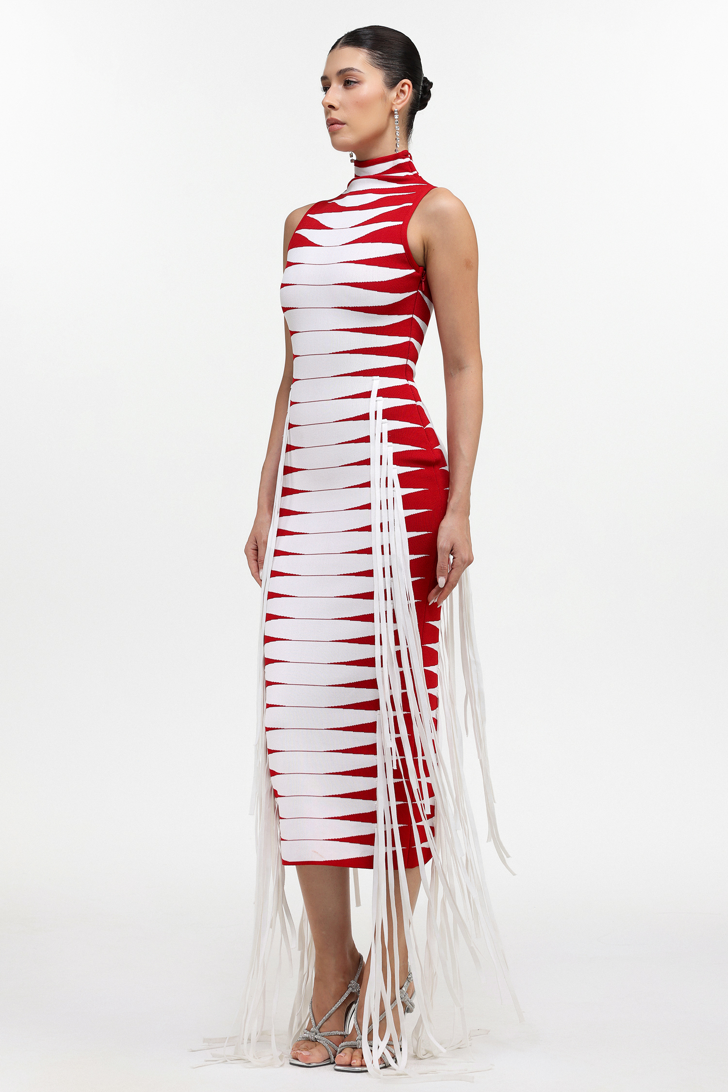 Esther Glamorous Contour Fringe Knit Maxi Dress