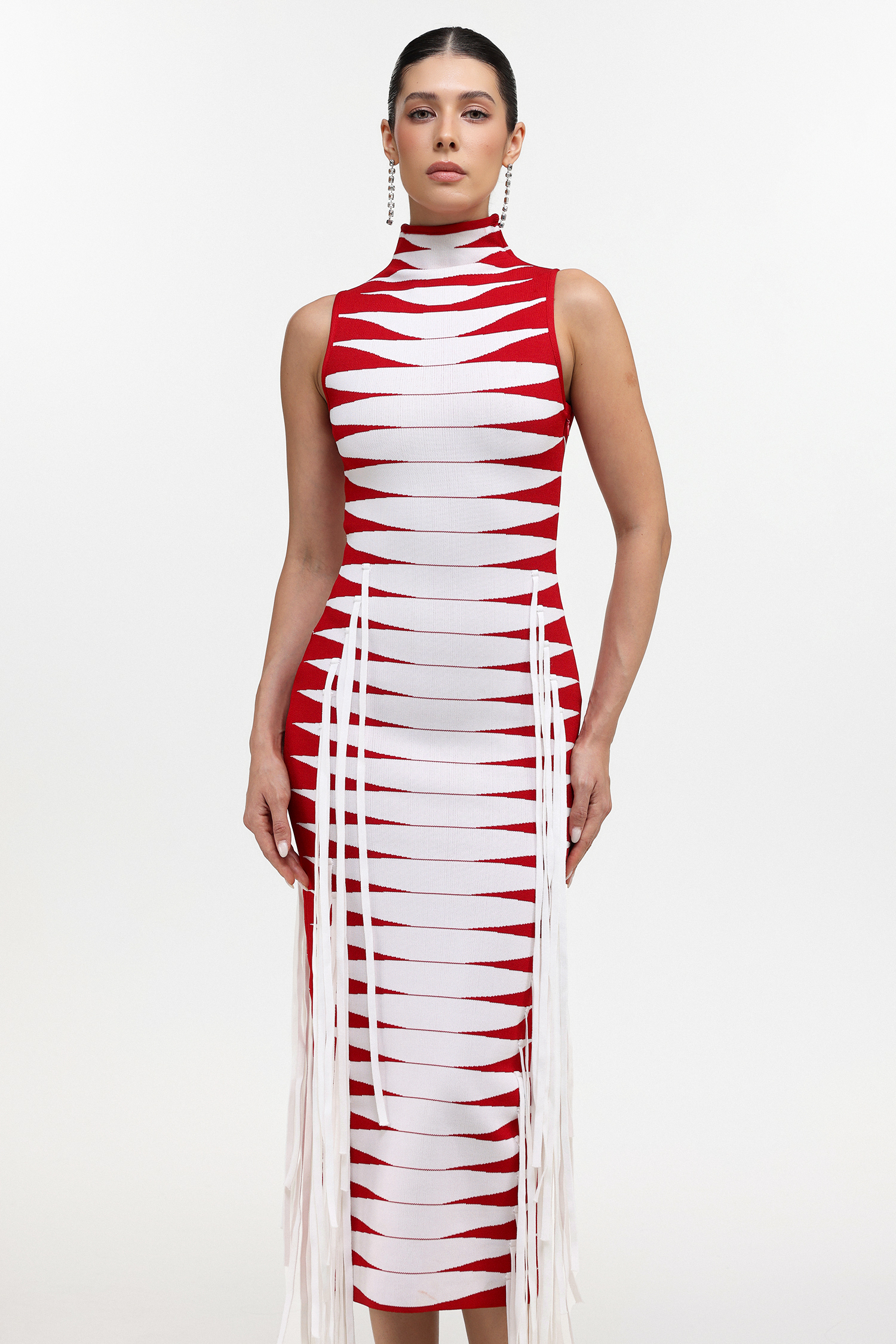 Esther Glamorous Contour Fringe Knit Maxi Dress