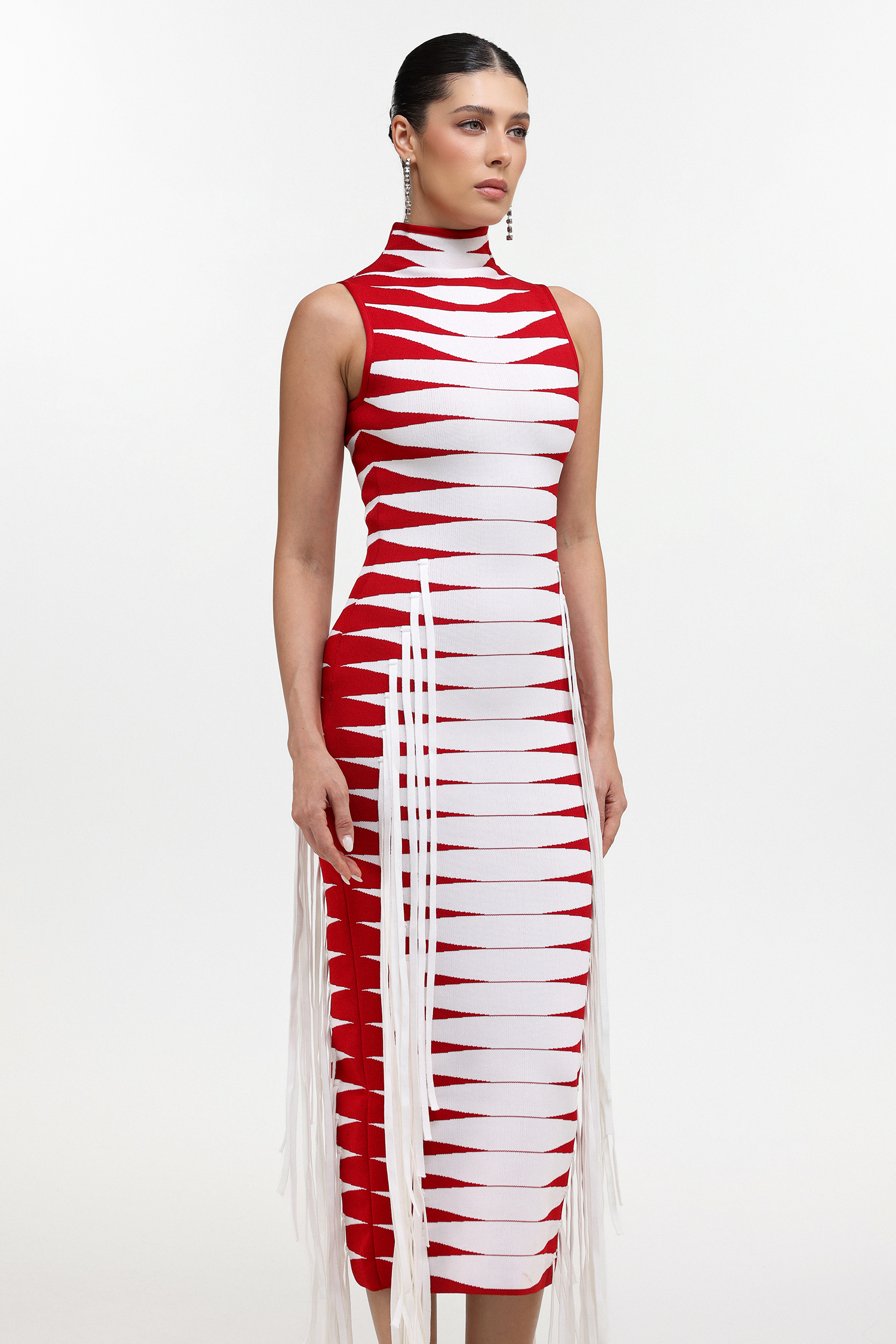 Esther Glamorous Contour Fringe Knit Maxi Dress