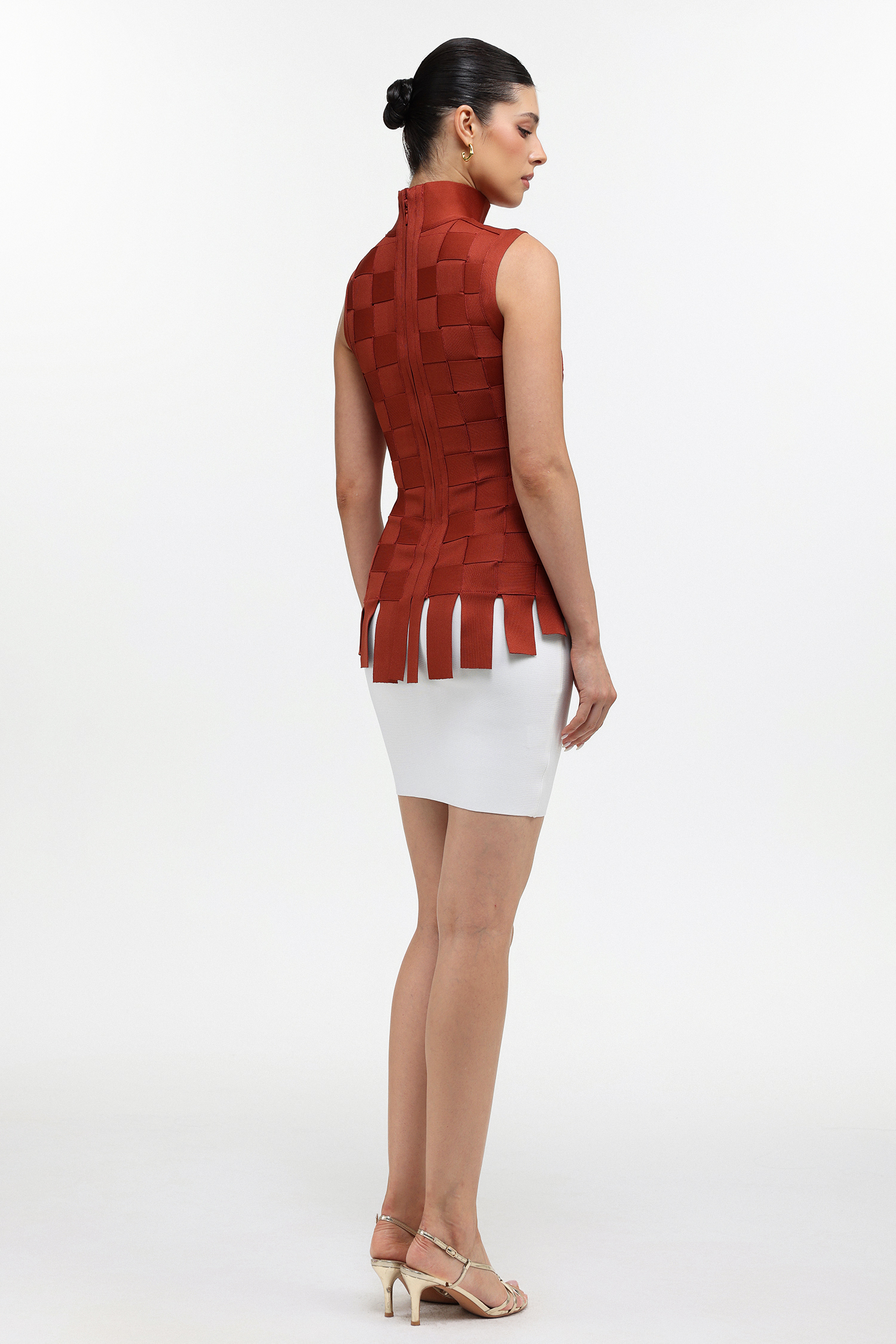 Jenna Chic Contour Weave Bandage Top and Skirt Two Piece Set