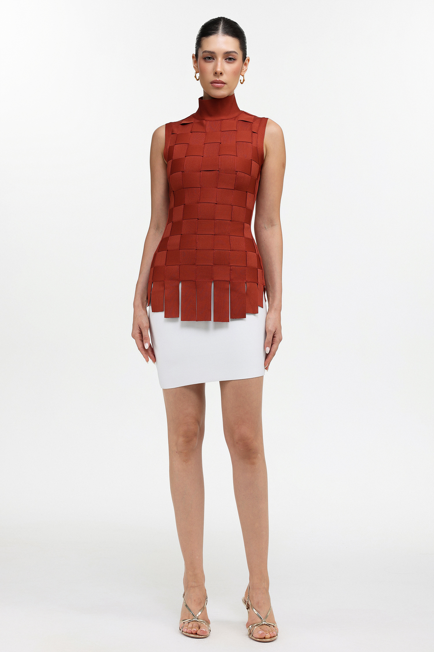 Jenna Chic Contour Weave Bandage Top and Skirt Two Piece Set