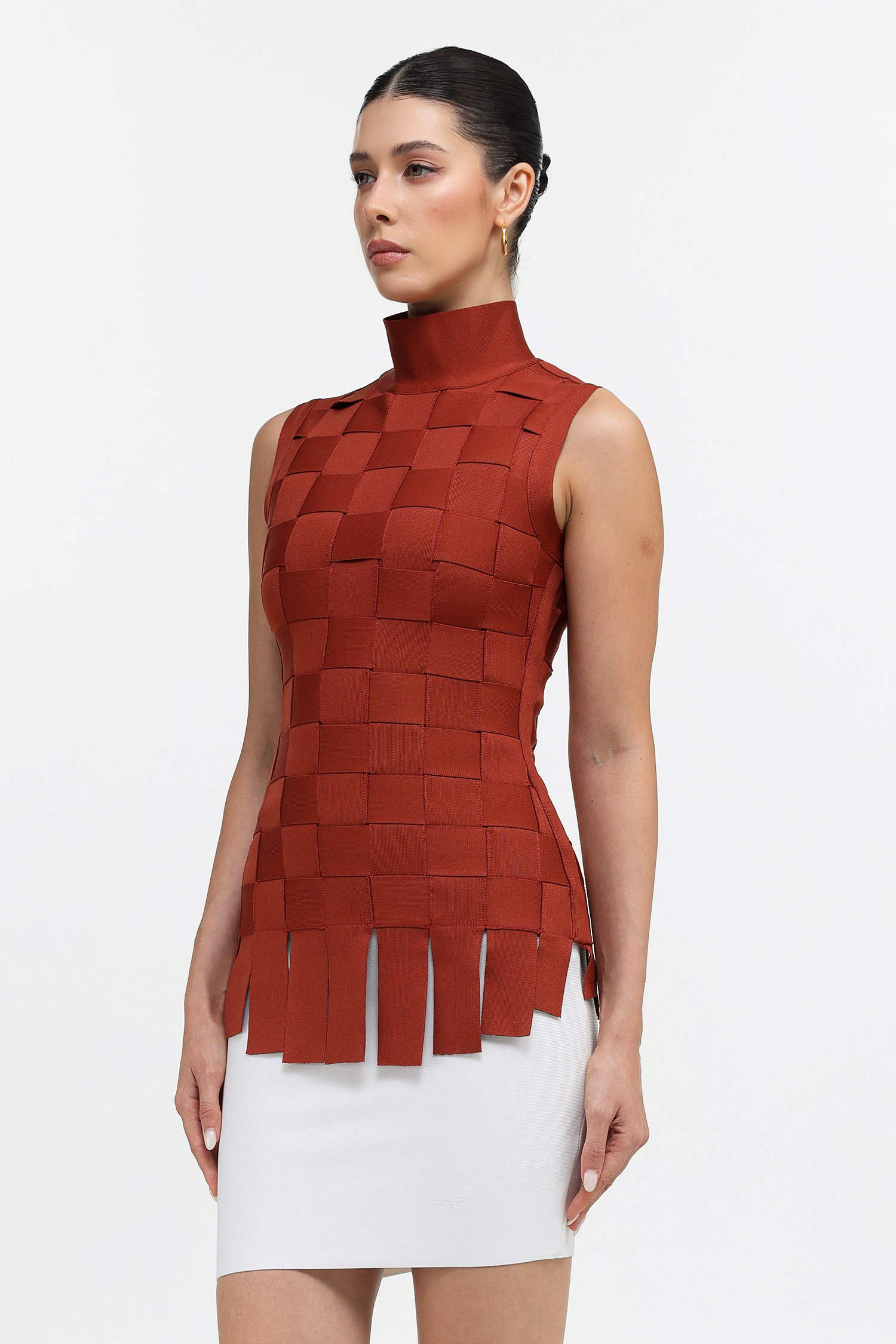 Jenna Chic Contour Weave Bandage Top and Skirt Two Piece Set