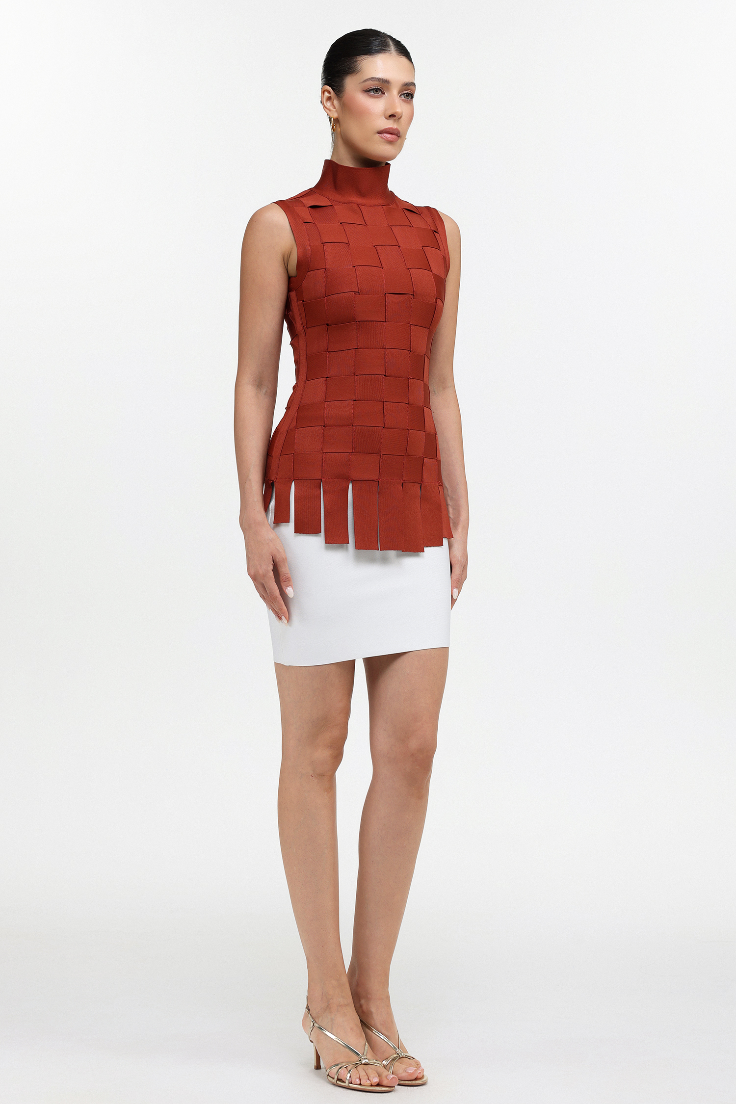 Jenna Chic Contour Weave Bandage Top and Skirt Two Piece Set