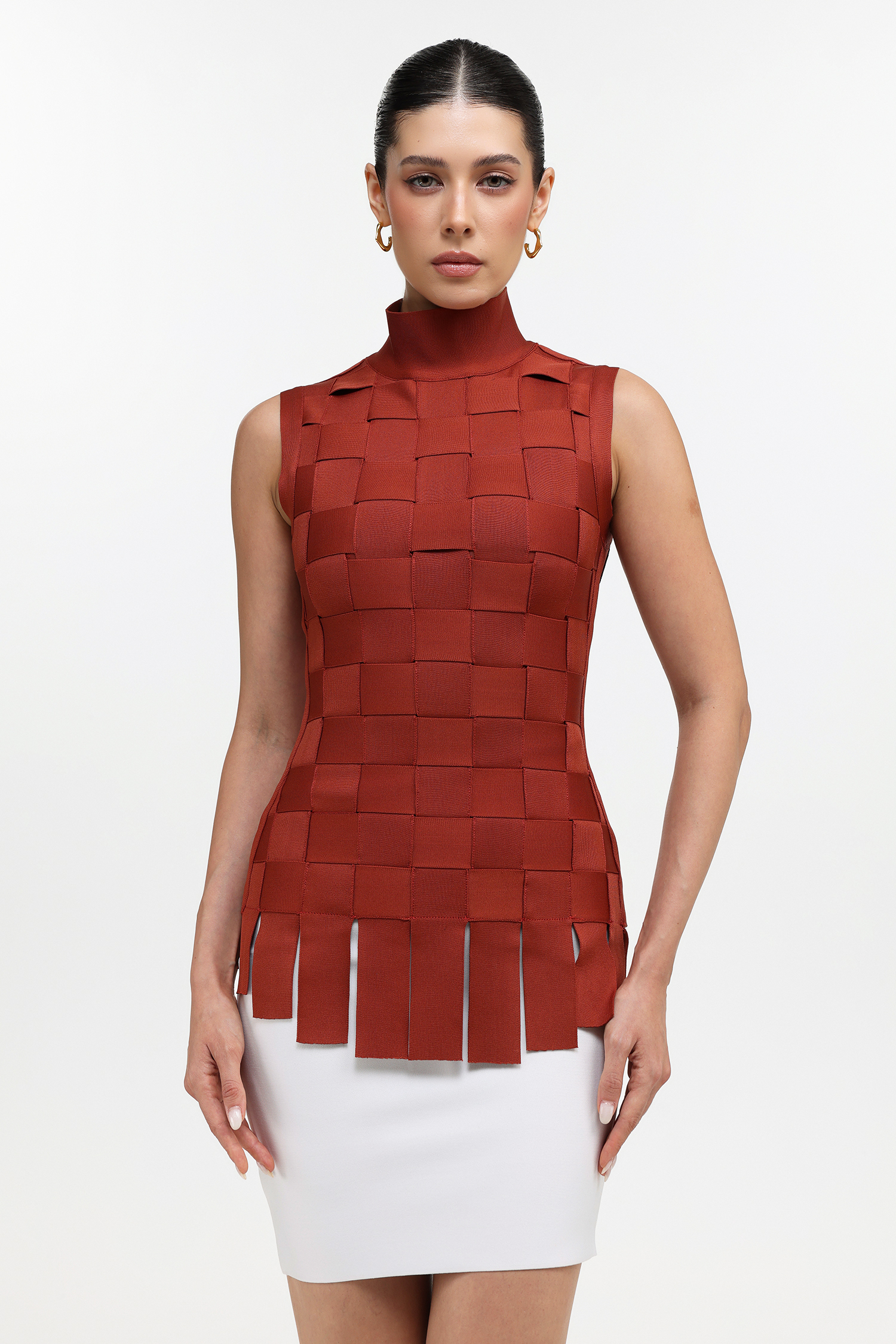 Jenna Chic Contour Weave Bandage Top and Skirt Two Piece Set