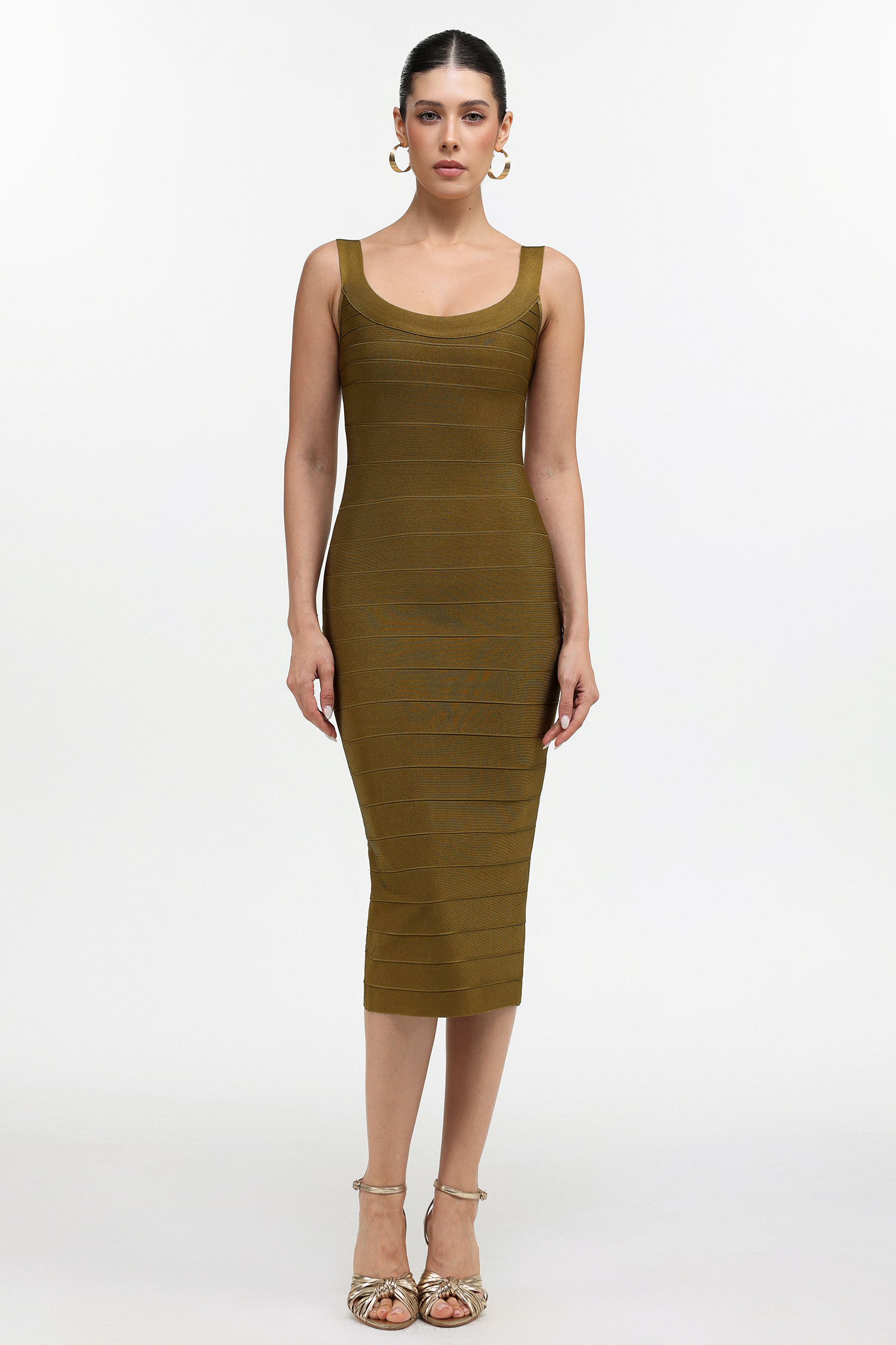 Geri Classic Contour Sleeveless Bandage Midi Dress