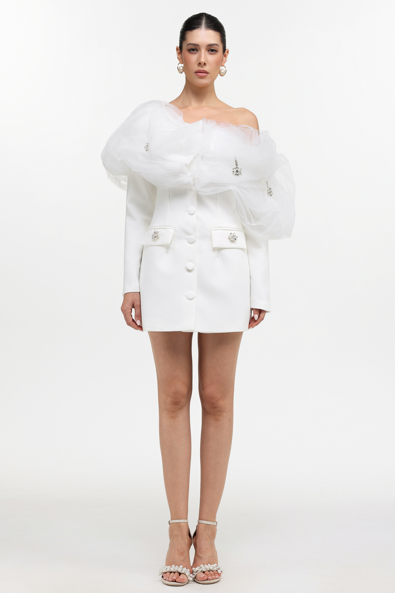 Fagaro Romantic Tailored Long Sleeve Tulle Woven Blazer Dress