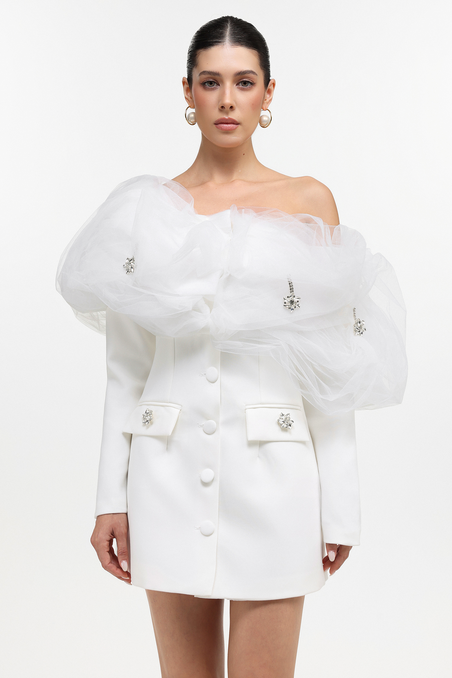 Fagaro Romantic Tailored Long Sleeve Tulle Woven Blazer Dress