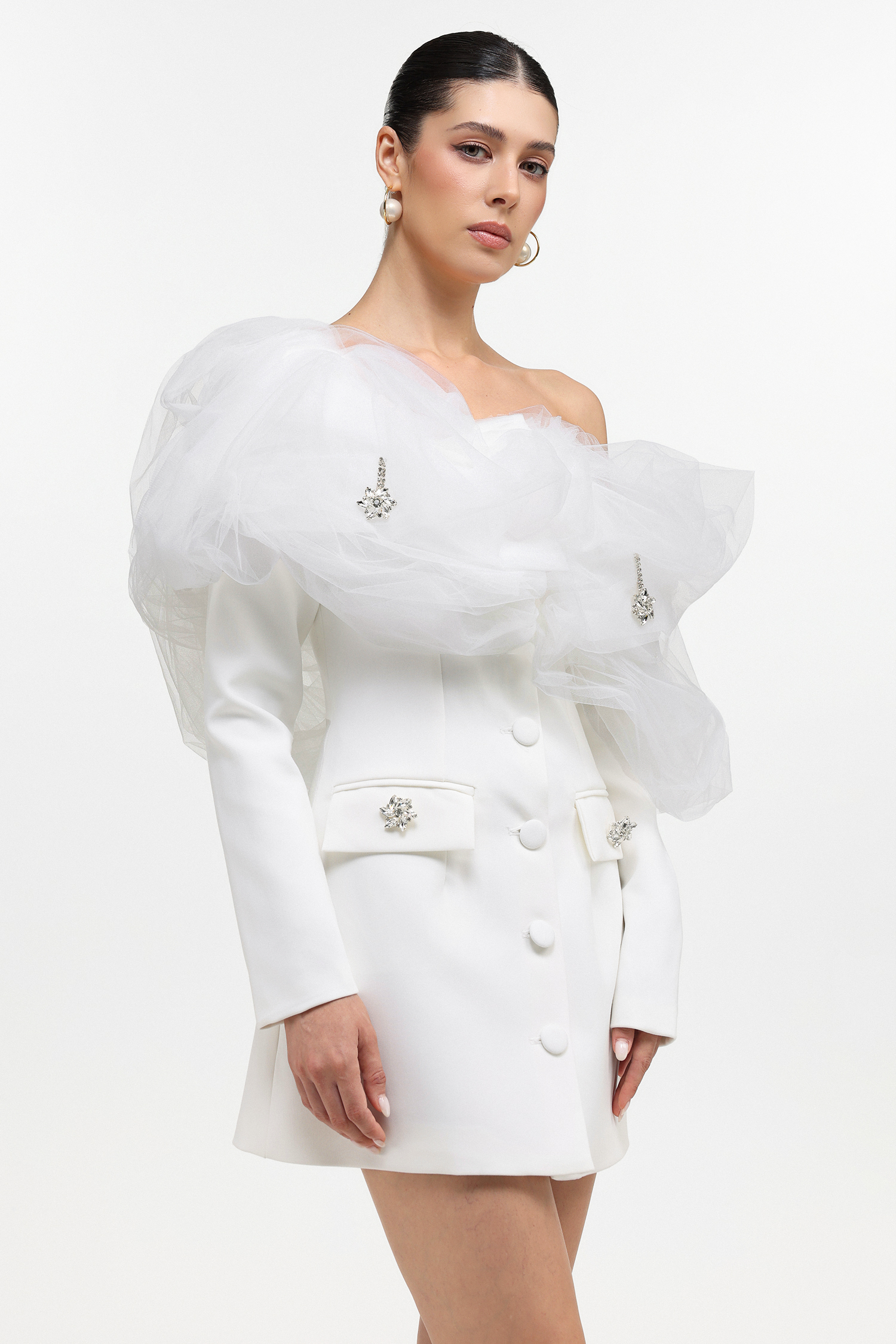 Fagaro Romantic Tailored Long Sleeve Tulle Woven Blazer Dress