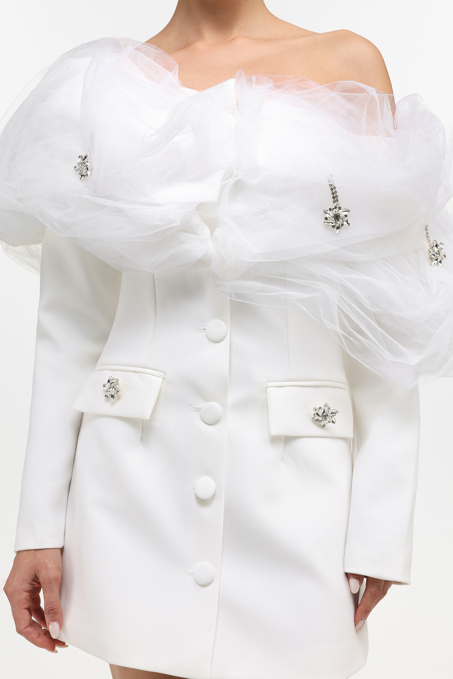 Fagaro Romantic Tailored Long Sleeve Tulle Woven Blazer Dress