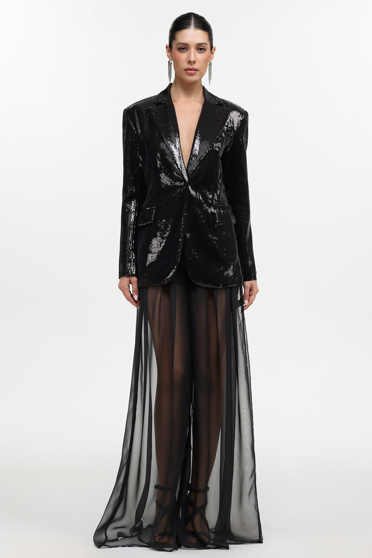 Saoirse Glamorous Tailored Long Sleeve Sequin Blazer