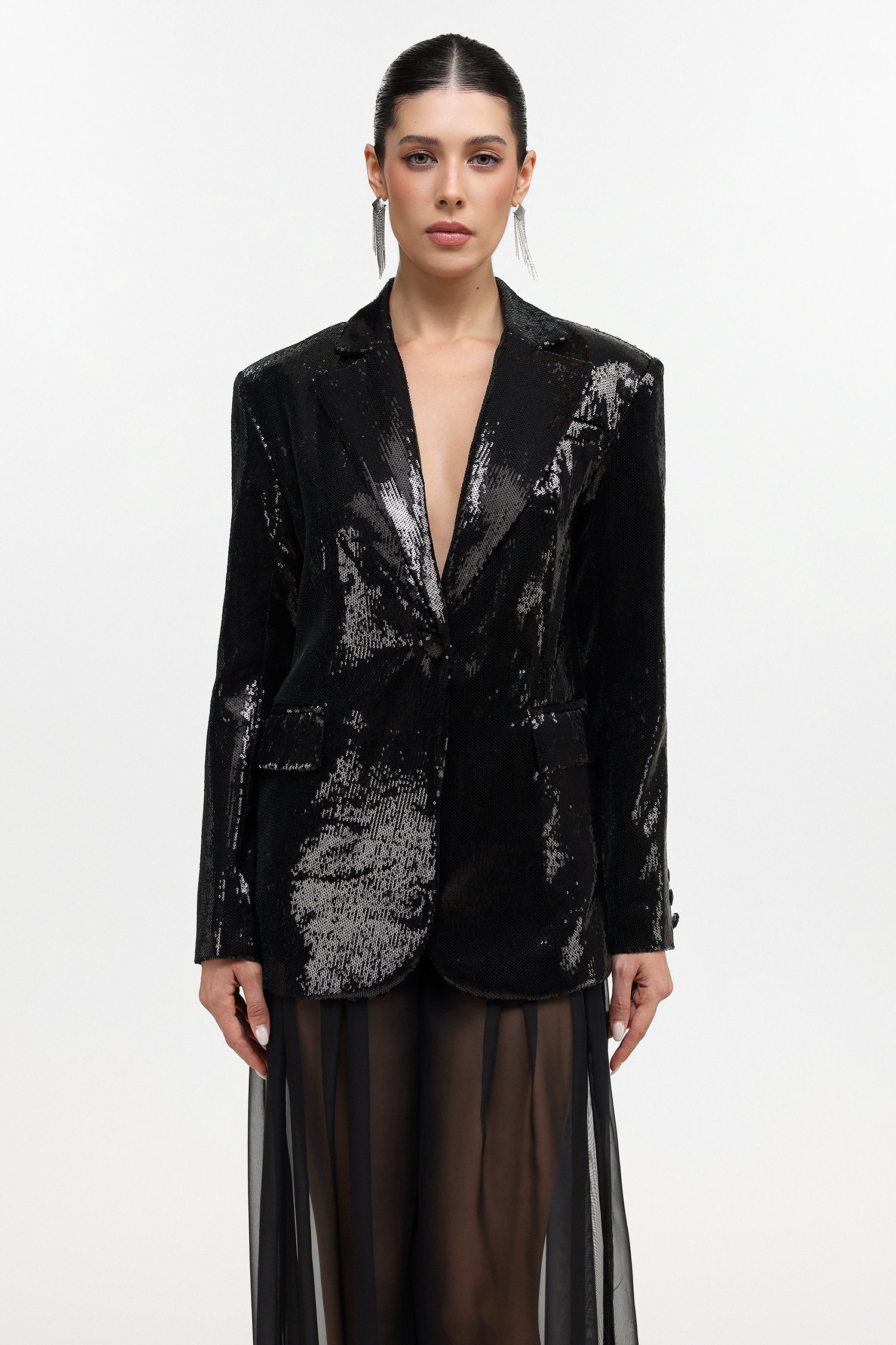 Saoirse Glamorous Tailored Long Sleeve Sequin Blazer