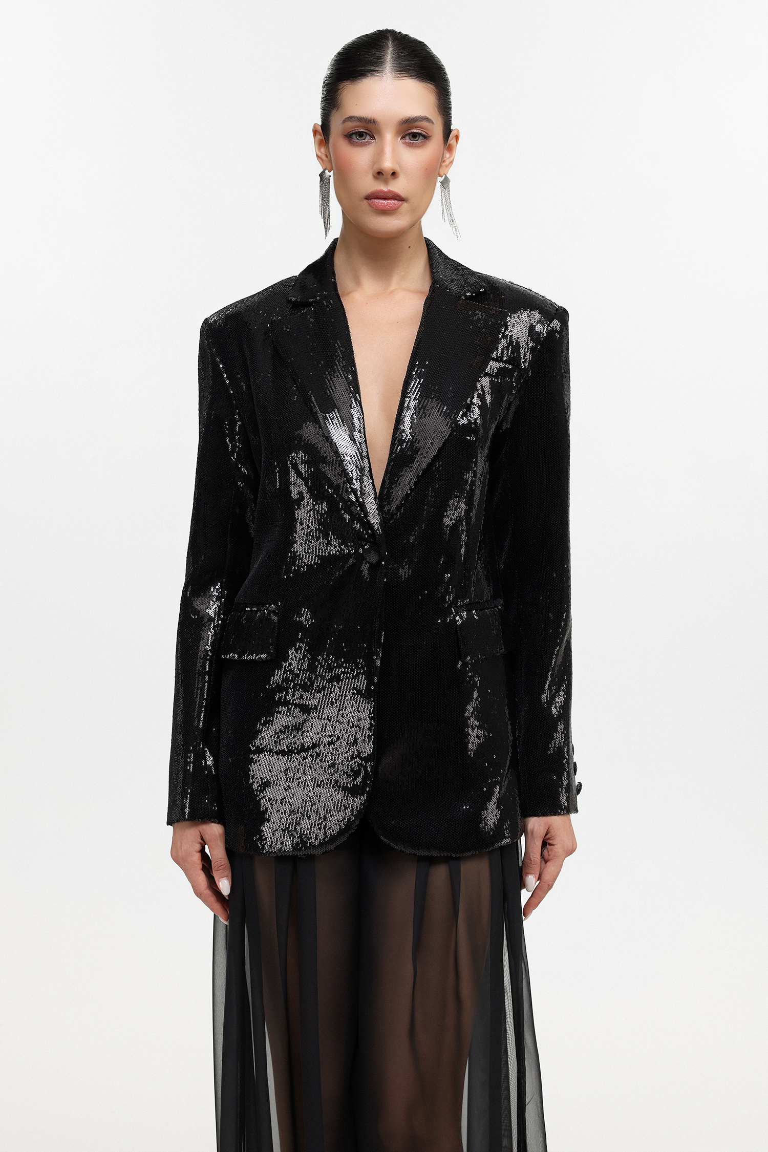 Saoirse Glamorous Tailored Long Sleeve Sequin Blazer