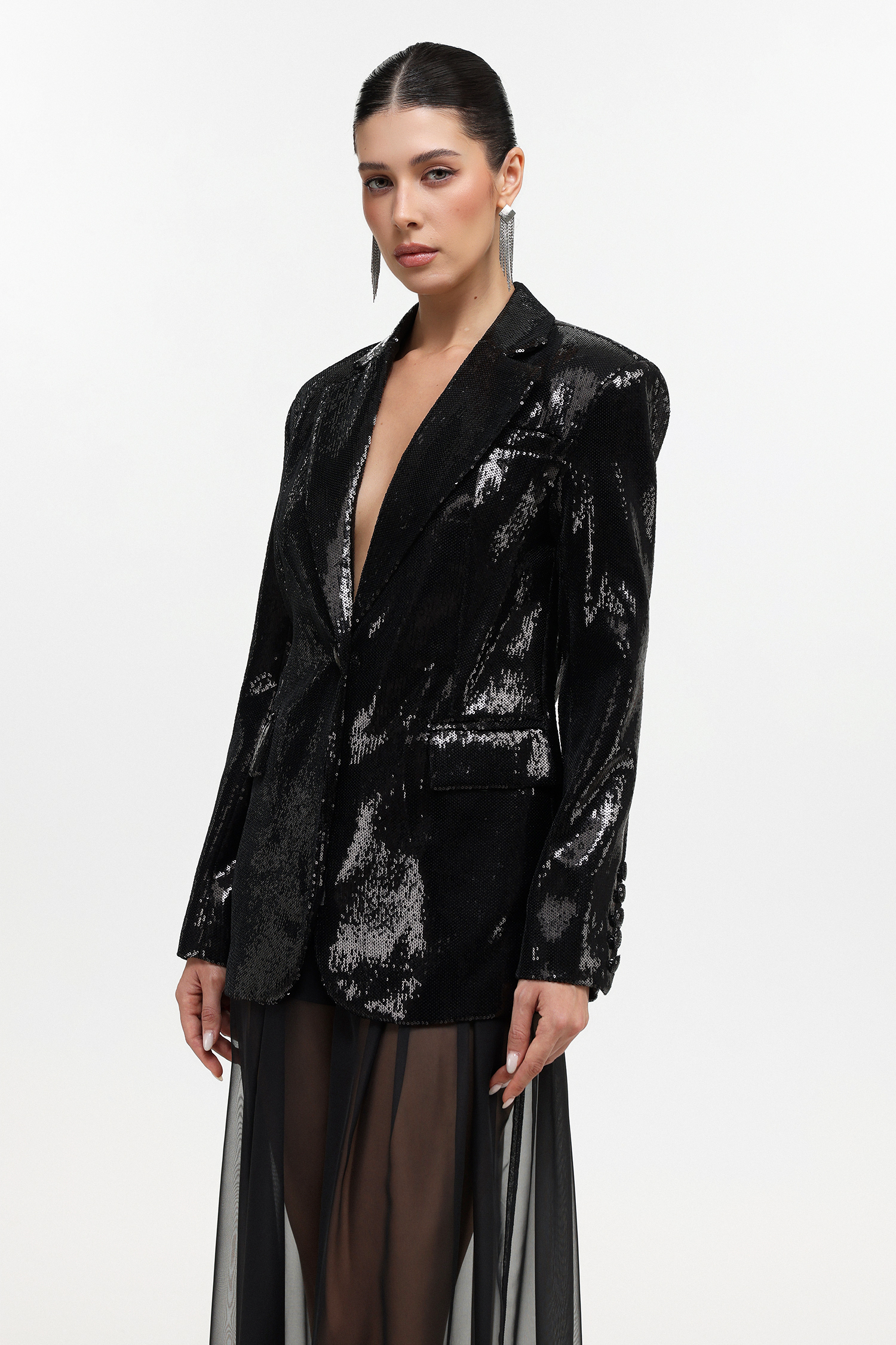 Saoirse Glamorous Tailored Long Sleeve Sequin Blazer