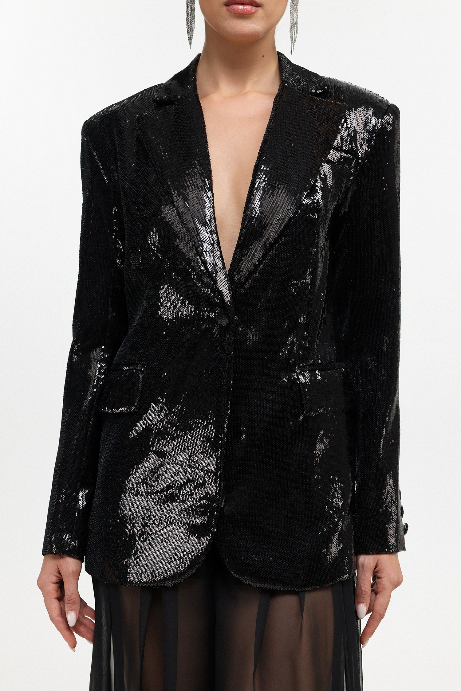 Saoirse Glamorous Tailored Long Sleeve Sequin Blazer