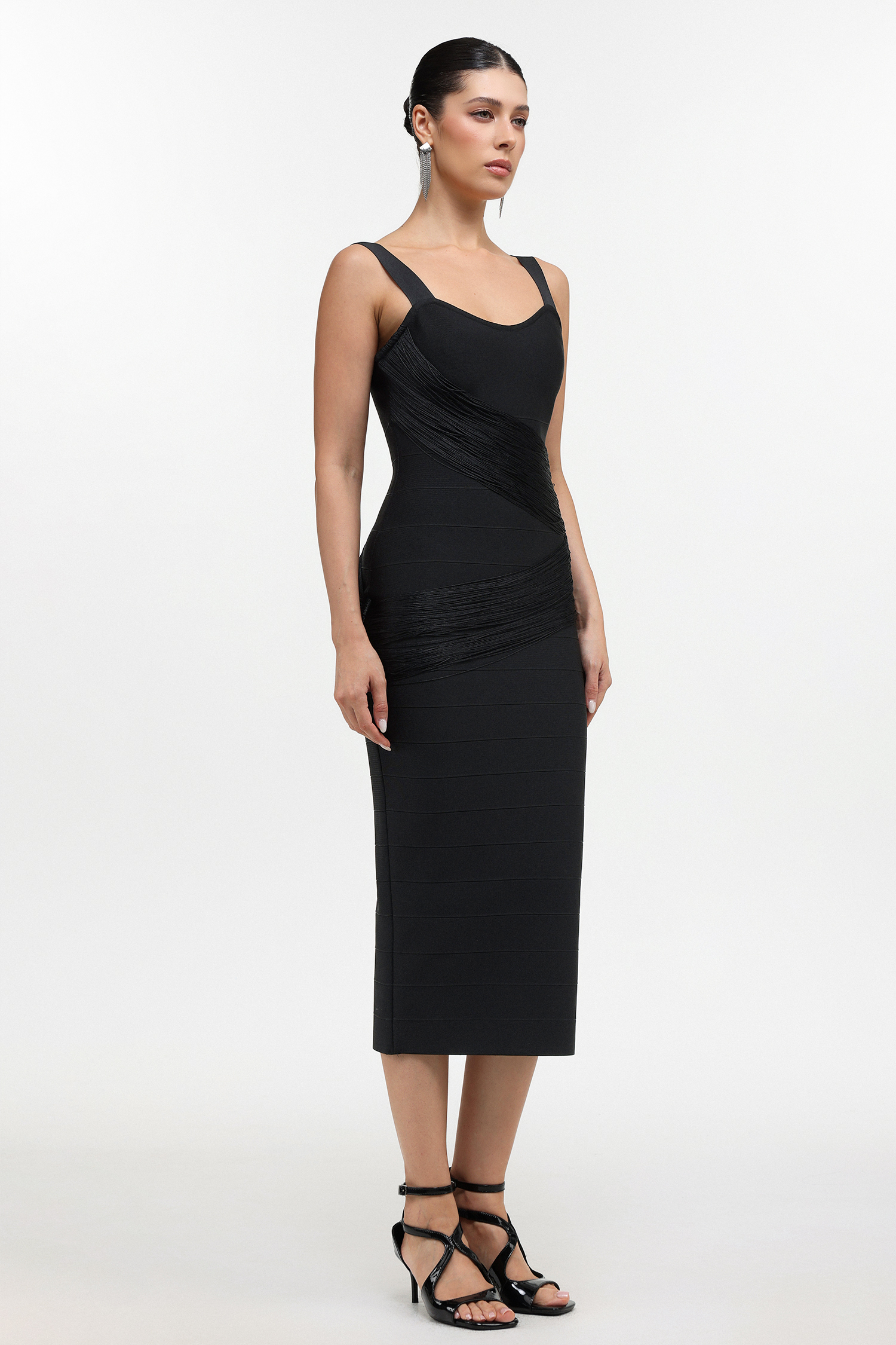 Dasaka Classic Contour Sleeveless Fringe Bandage Maxi Dress