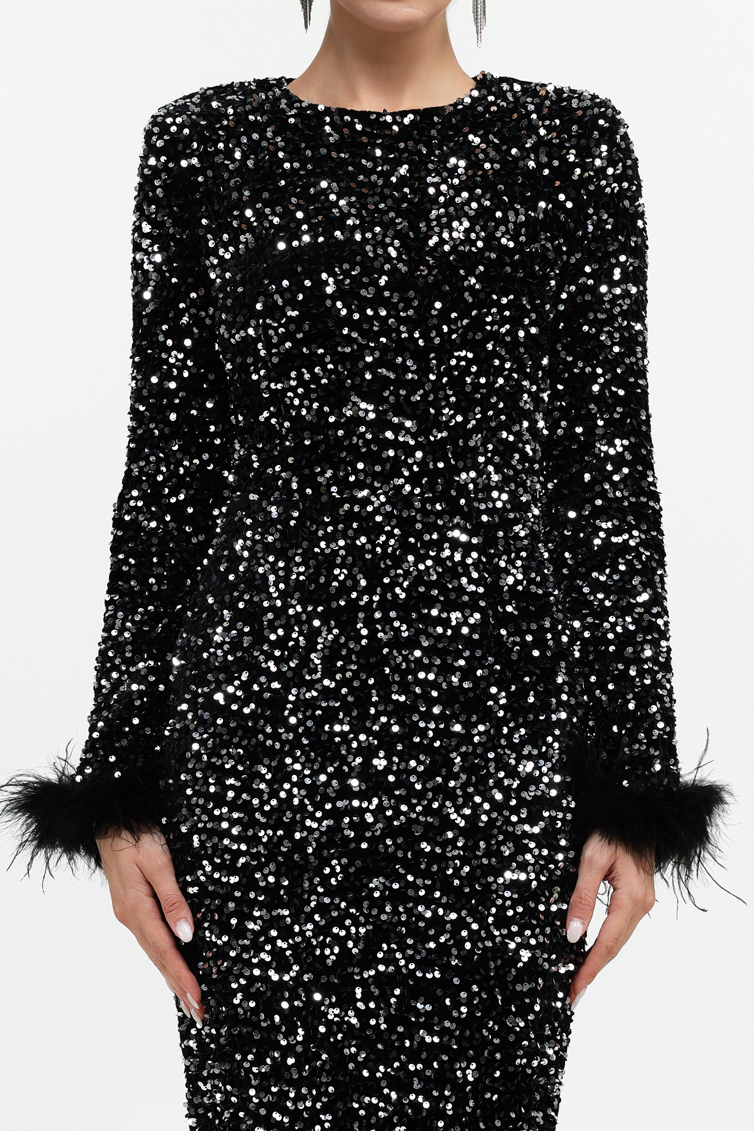 Lilian Glamorous Contour Long Sleeve Sequin Black Maxi Dress