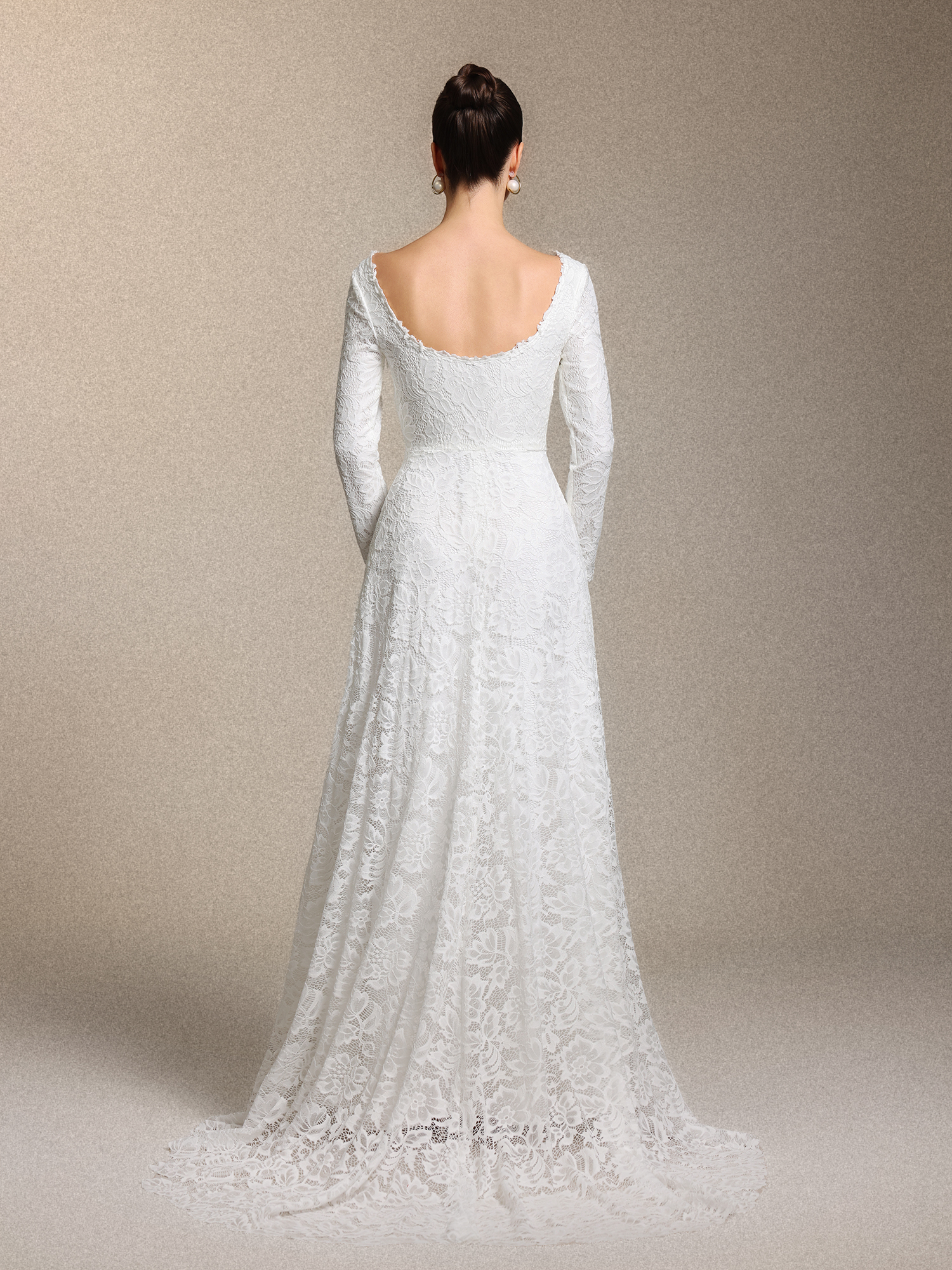 Nikuna Romantic Long Sleeve Open Back White Lace Maxi Dress