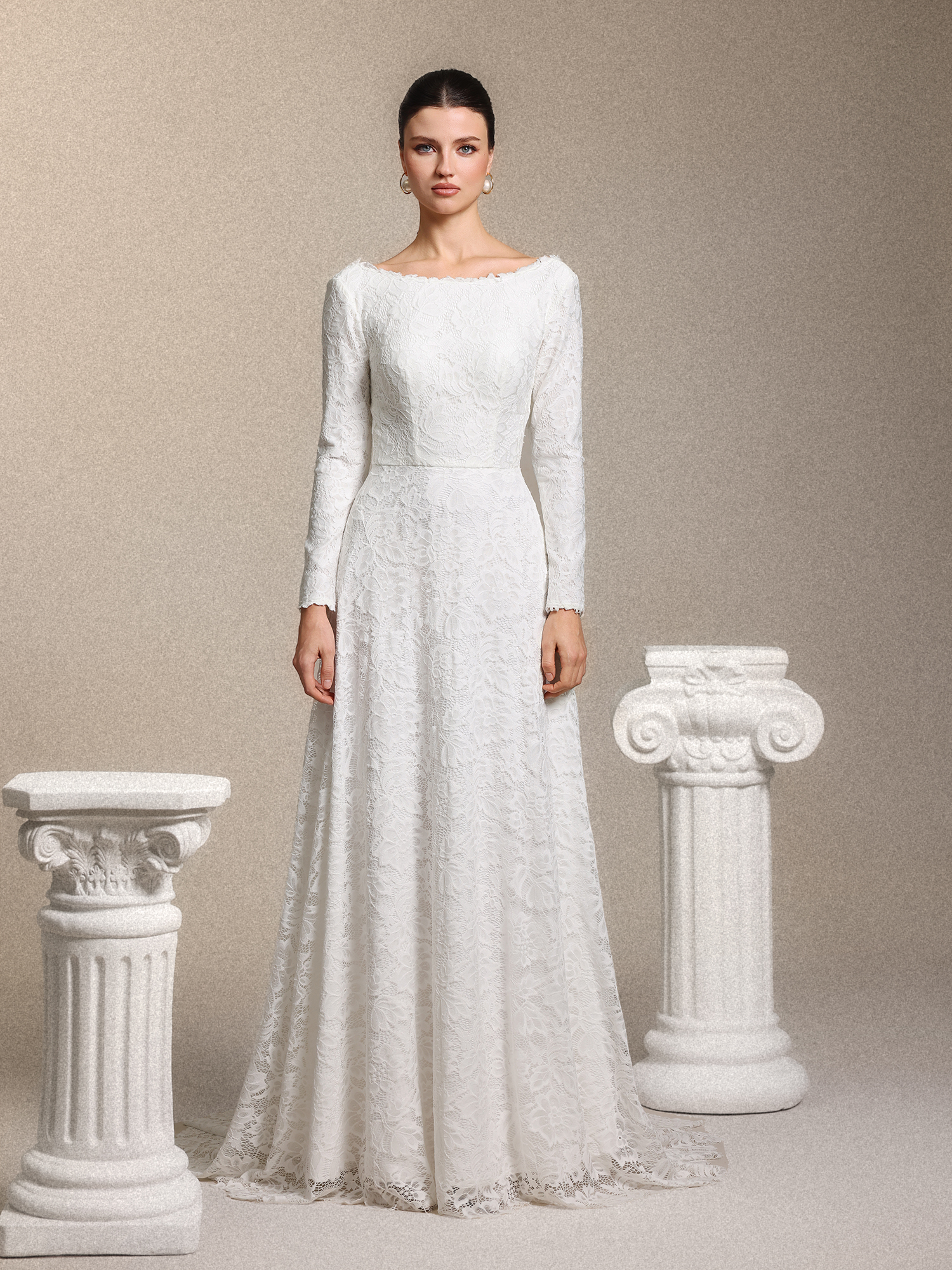 Nikuna Romantic Long Sleeve Open Back White Lace Maxi Dress