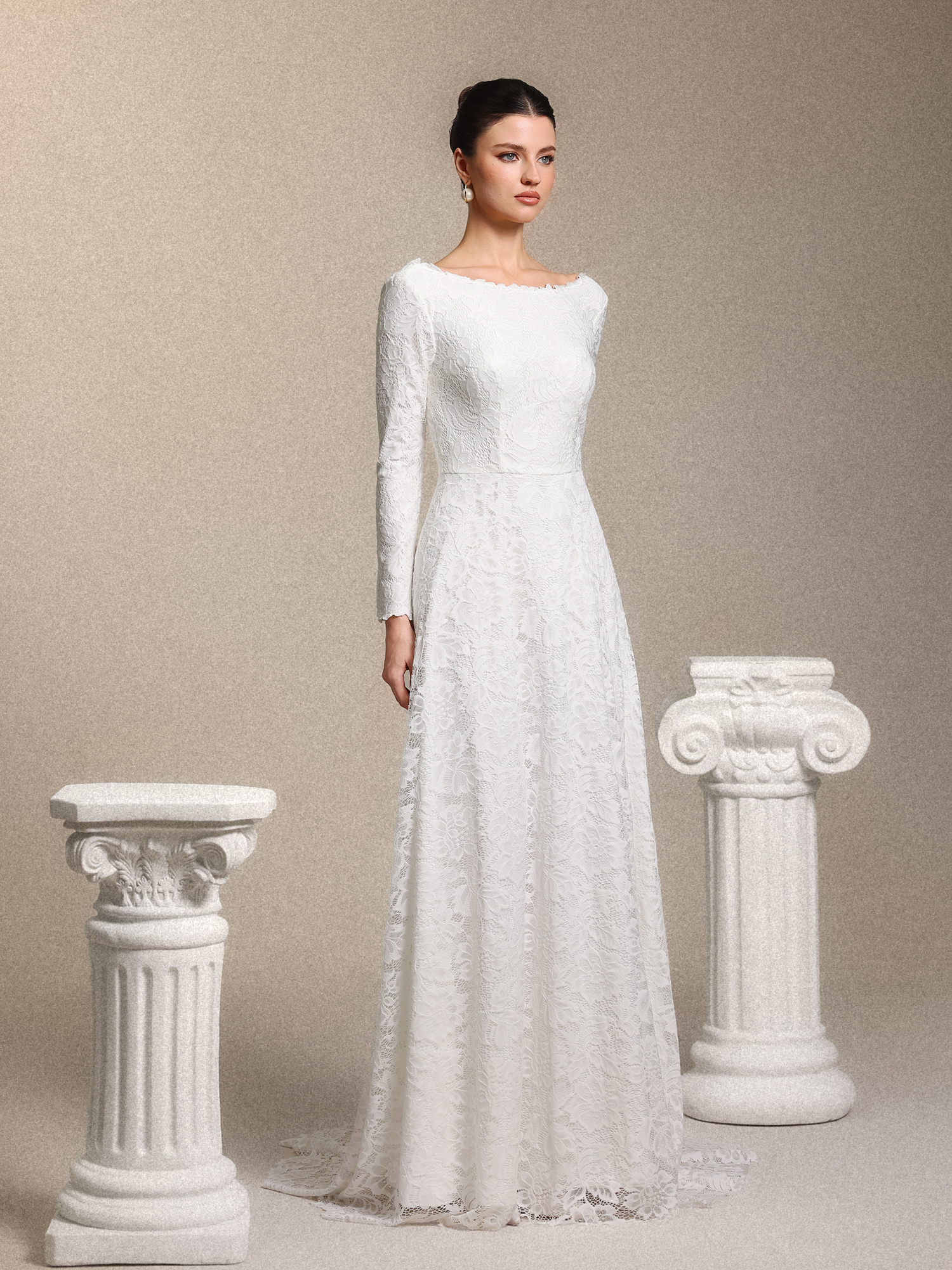 Nikuna Romantic Long Sleeve Open Back White Lace Maxi Dress