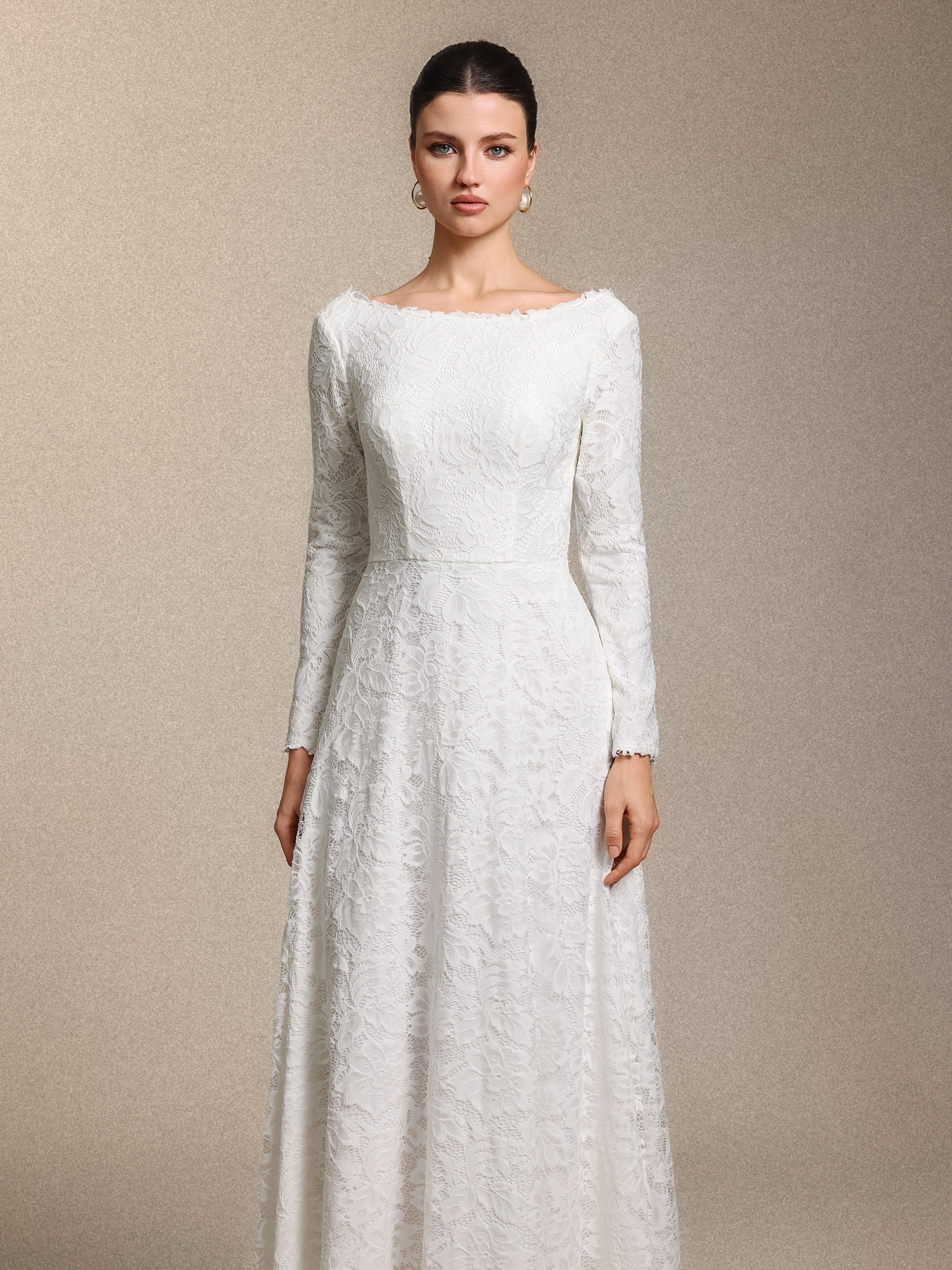 Nikuna Romantic Long Sleeve Open Back White Lace Maxi Dress