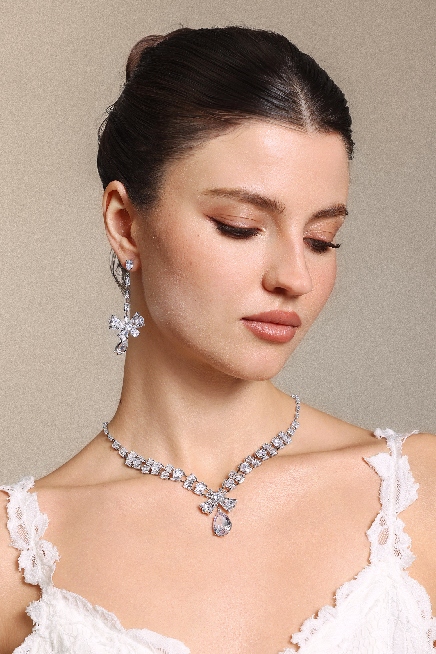Tate Diamond  Bow Earrings And Necklace Set