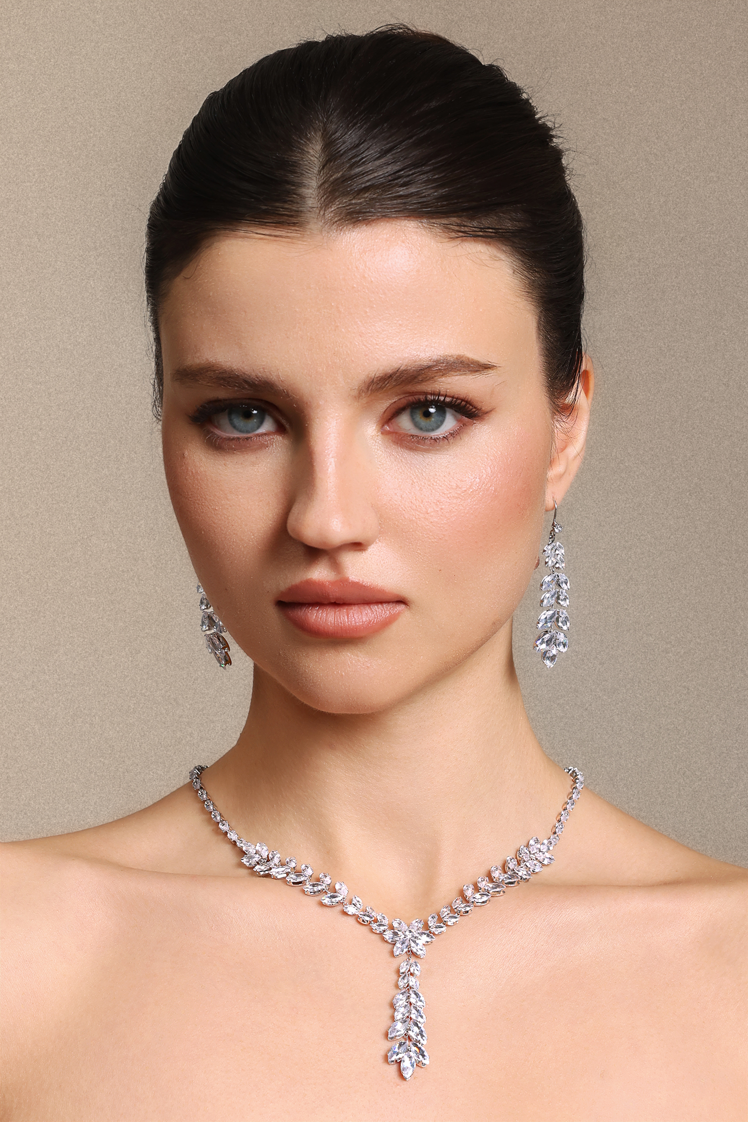 Elaba Diamond  Wheat Earrings And Necklace Set