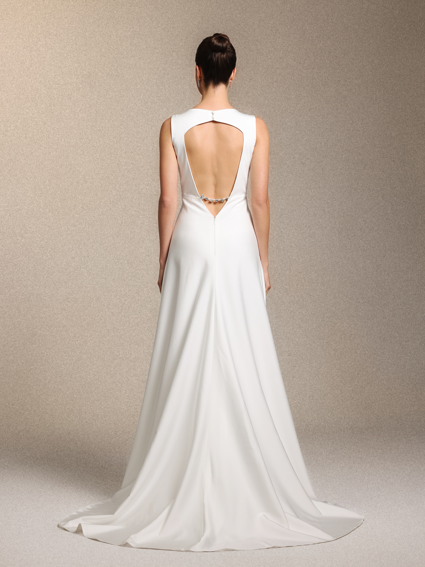 Nanci Classic Sleeveless open-back White Train Satin Wedding Gown