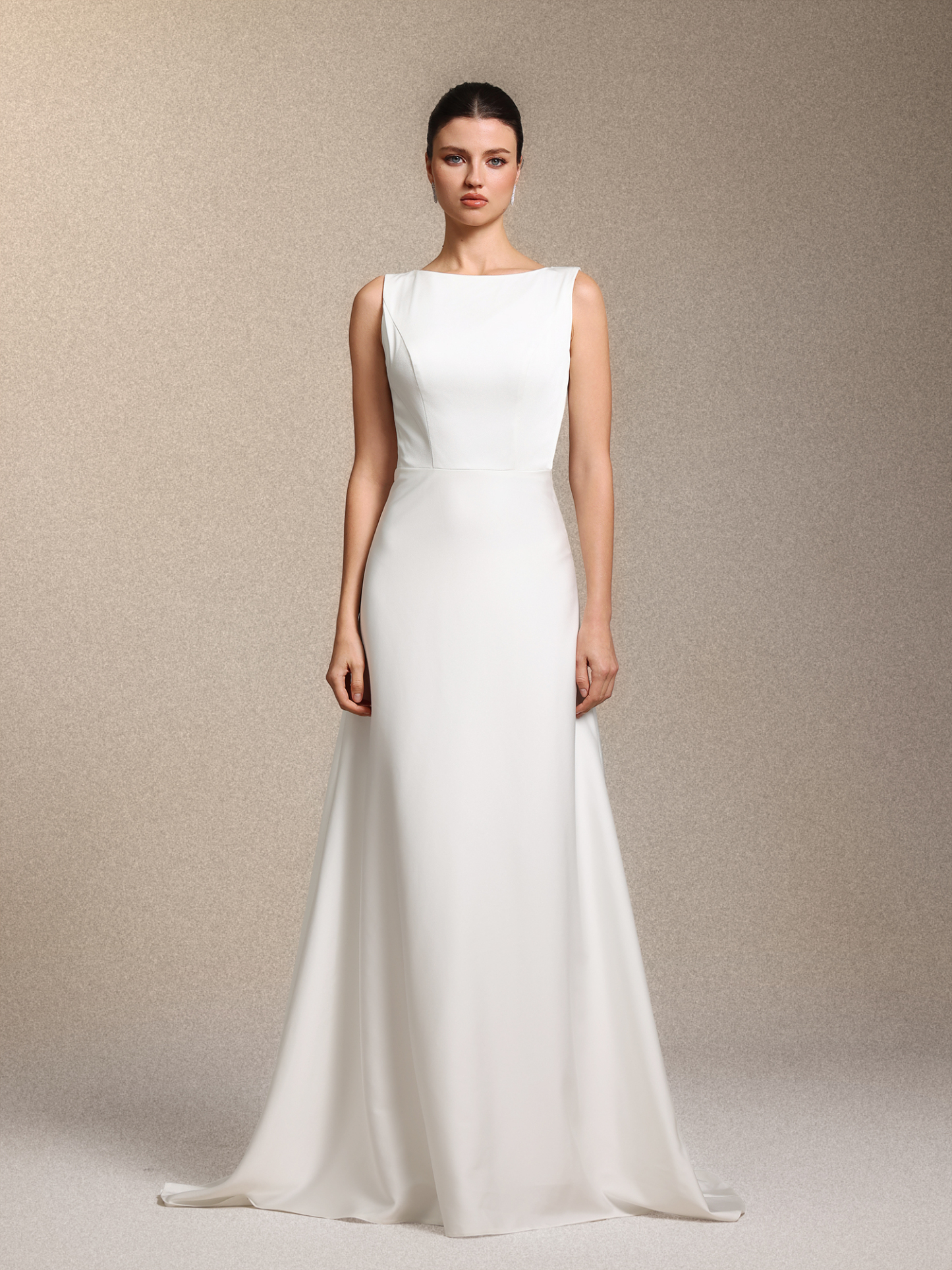 Nanci Classic Sleeveless open-back White Train Satin Wedding Gown