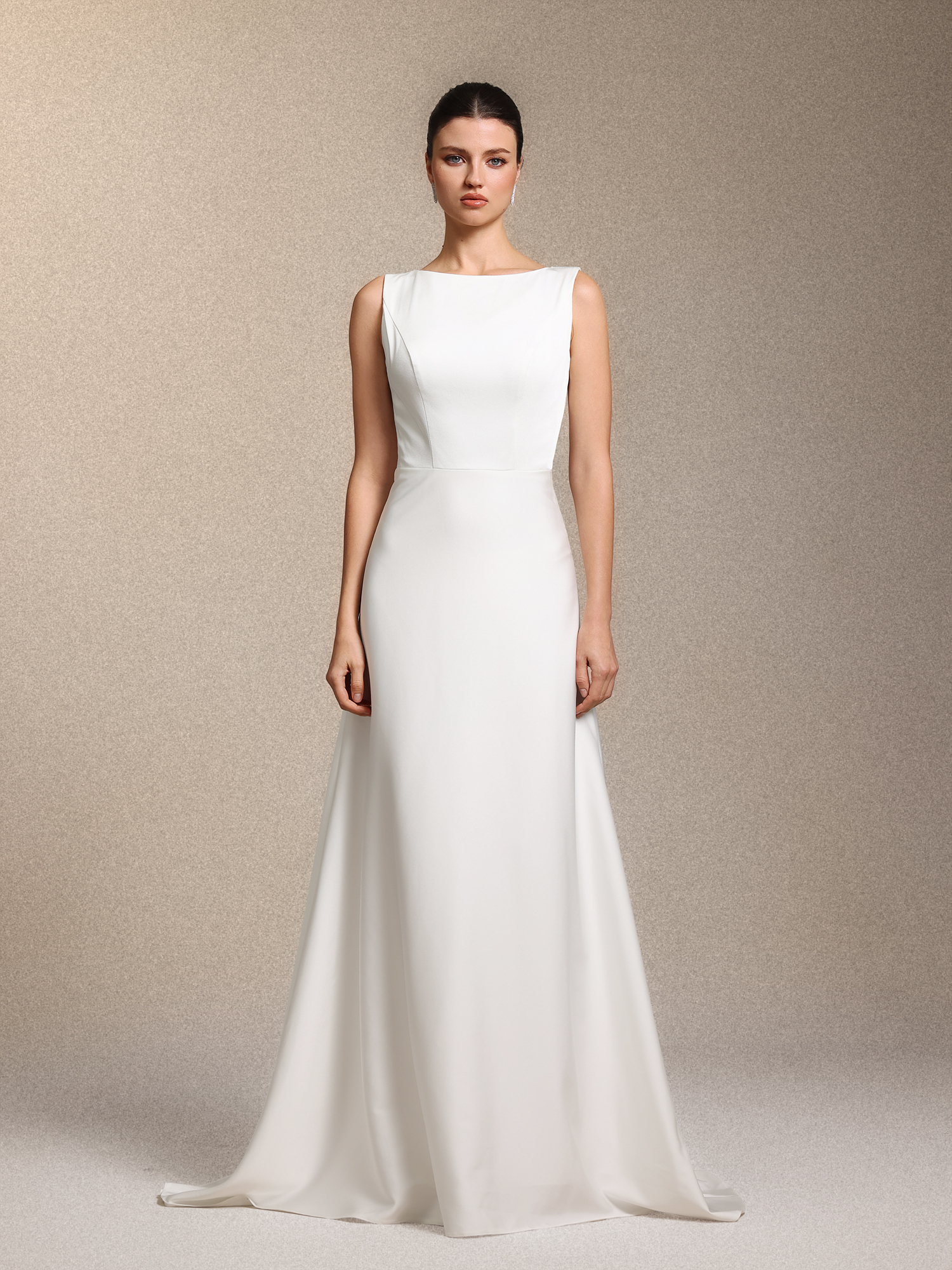 Nanci Classic Sleeveless open-back White Train Satin Wedding Gown