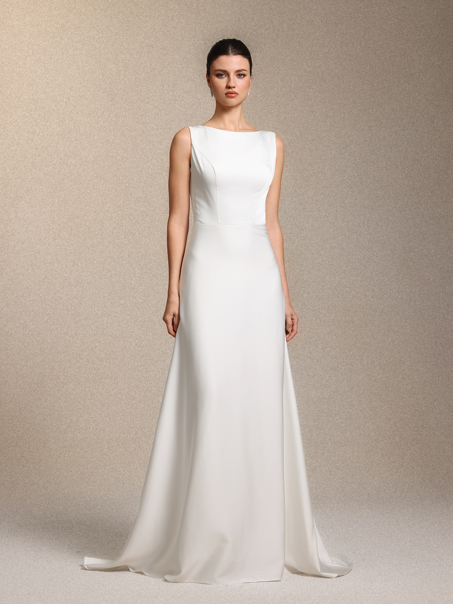 Nanci Classic Sleeveless open-back White Train Satin Wedding Gown